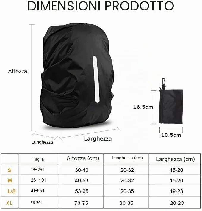 GUKOY Copertura impermeabile per zaino con fibbia riflettente, Nero, L (41-55L) - immagine 5