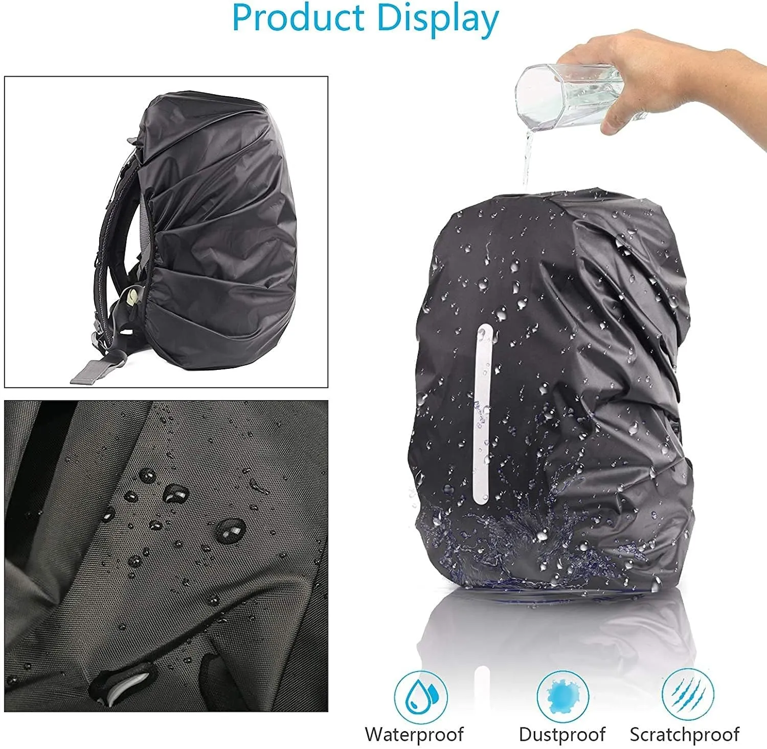 GUKOY Copertura Antipioggia Impermeabile per Zaino con Cinghia Riflettente, Nero XL (56-70L) - immagine 2