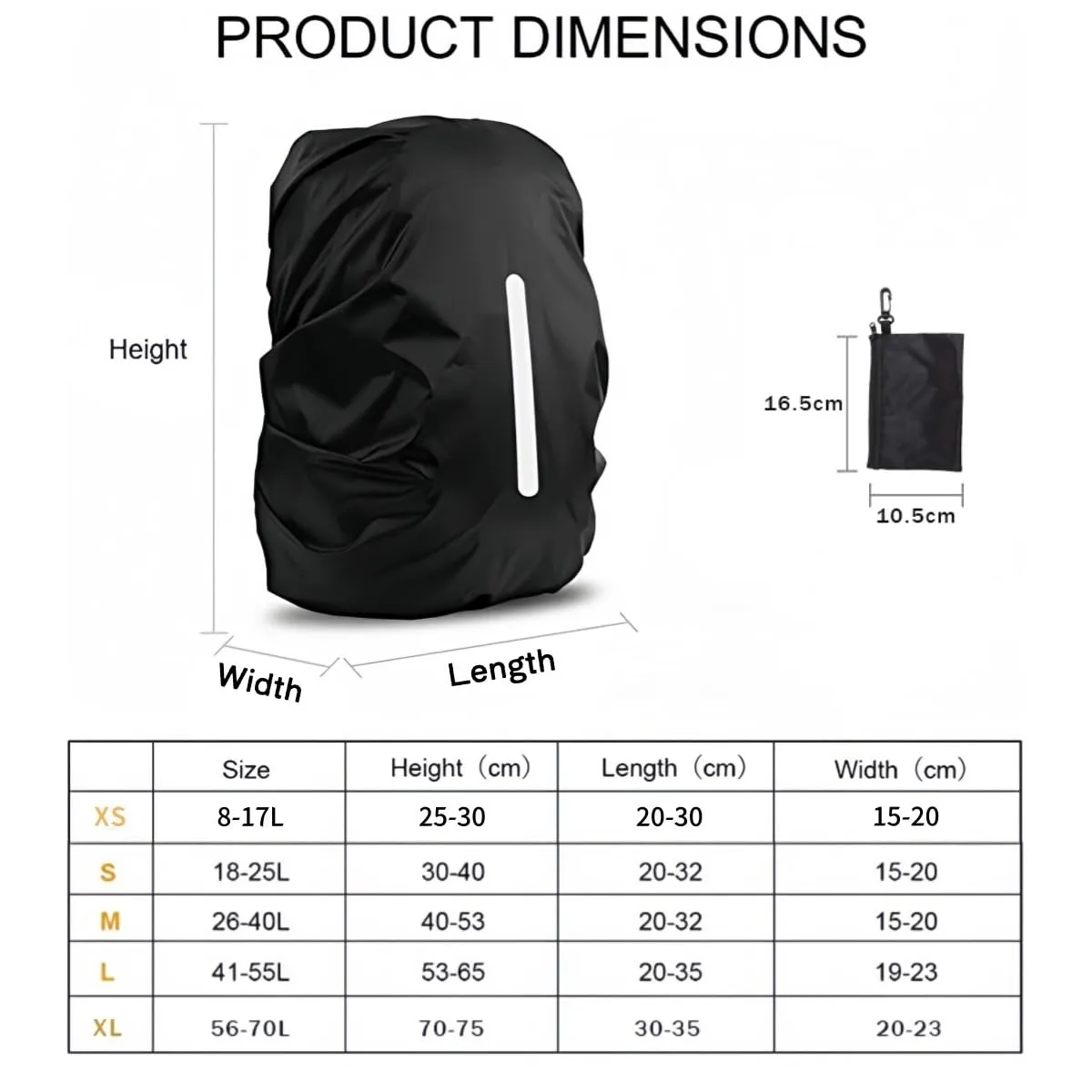 GUKOY Copertura Antipioggia Impermeabile per Zaino con Cinghia Riflettente, Nero XL (56-70L) - immagine 5