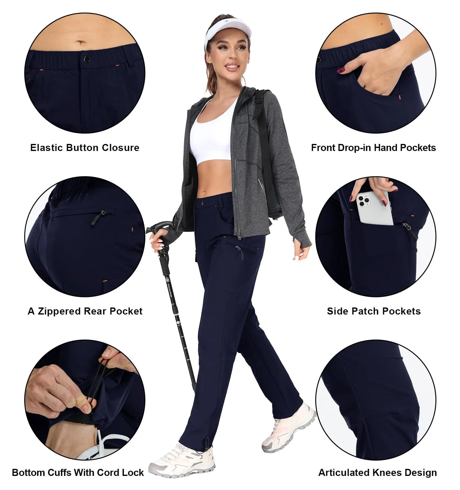 GymBrave Pantaloni Trekking Donna Cargo Capri 3/4 Estivi Blu Navy L - immagine 5