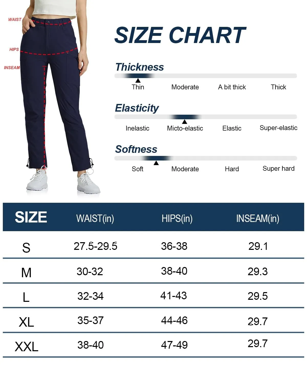 GymBrave Pantaloni Trekking Donna Cargo Capri 3/4 Estivi Blu Navy L - immagine 7