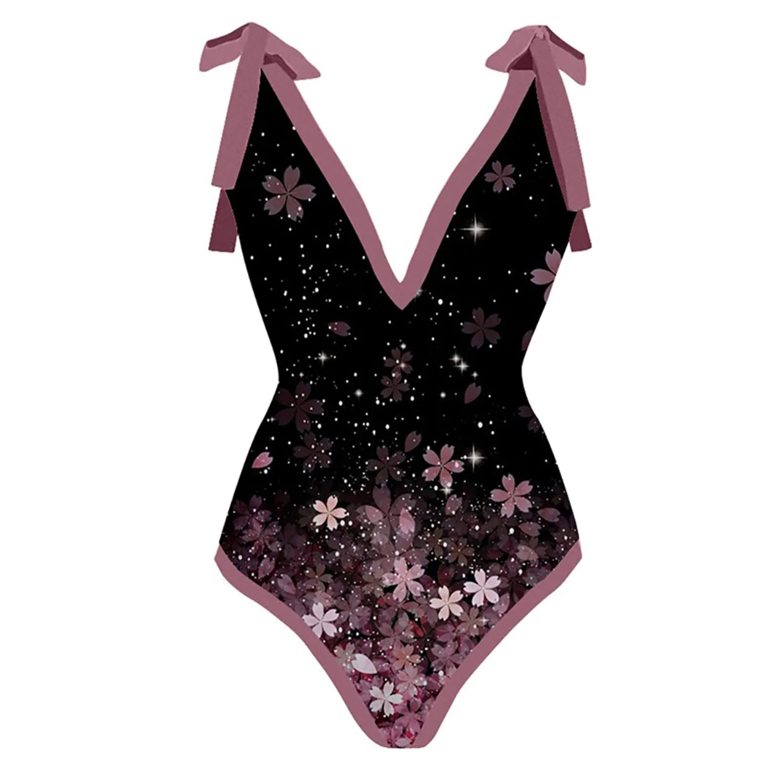 PAIDAXING Costume da bagno da donna a due pezzi con pareo coordinato, stampa floreale, nero, S - immagine 4