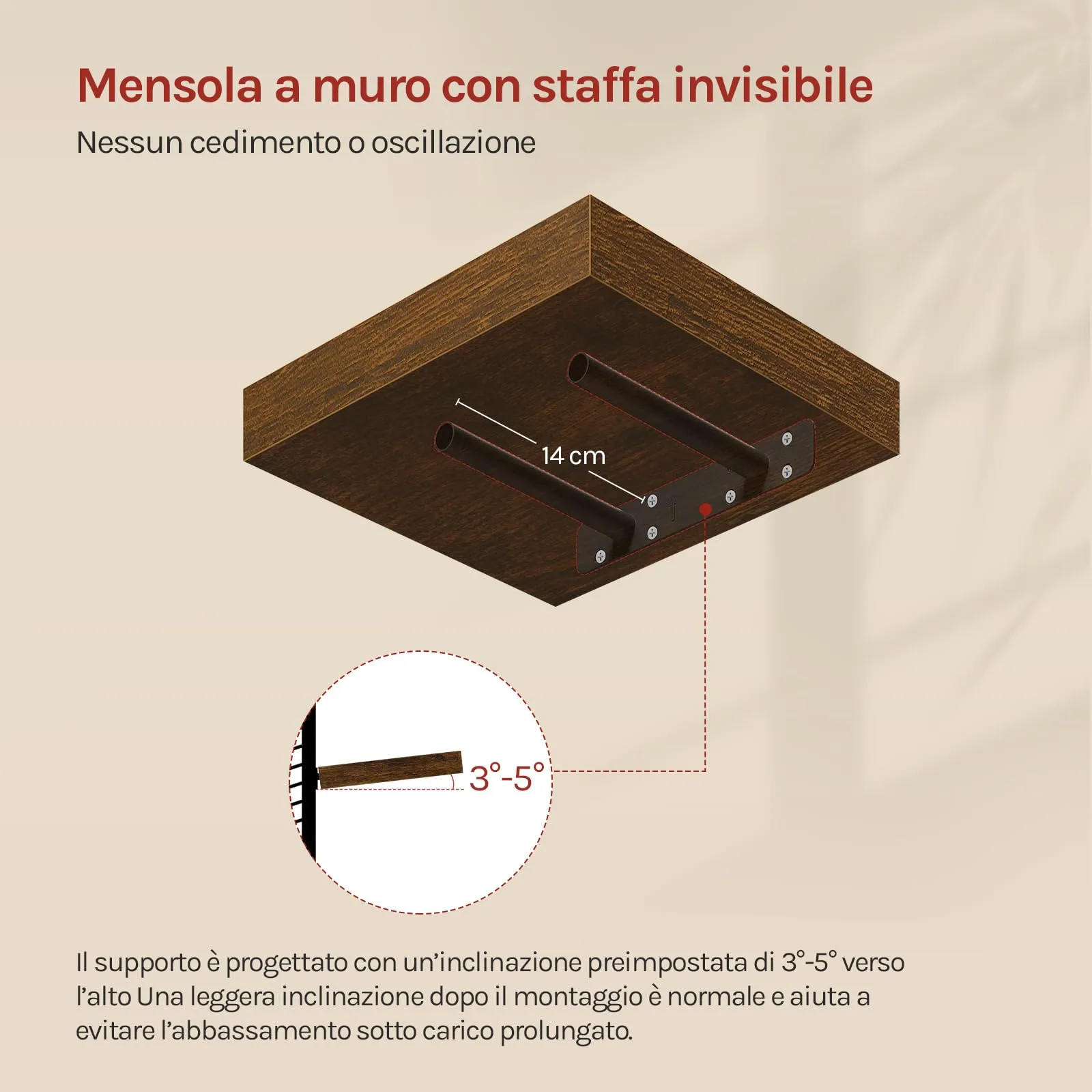 WOLTU Mensola da Muro Scaffale Libreria a Parete 25x23x3.8cm Marrone Vintage RG9365hov - immagine 4