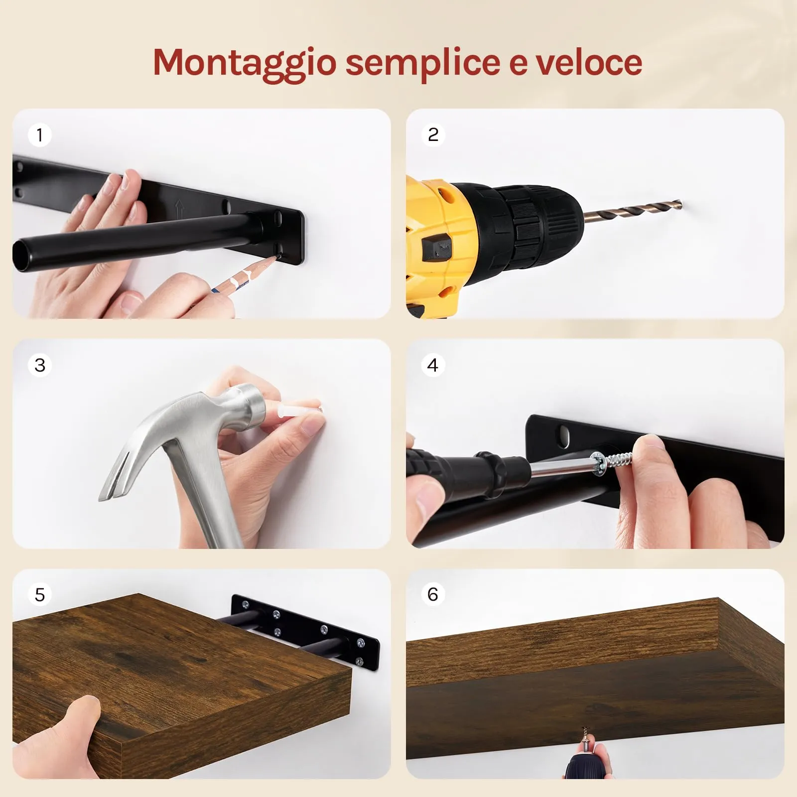 WOLTU Mensola da Muro Scaffale Libreria a Parete 25x23x3.8cm Marrone Vintage RG9365hov - immagine 5