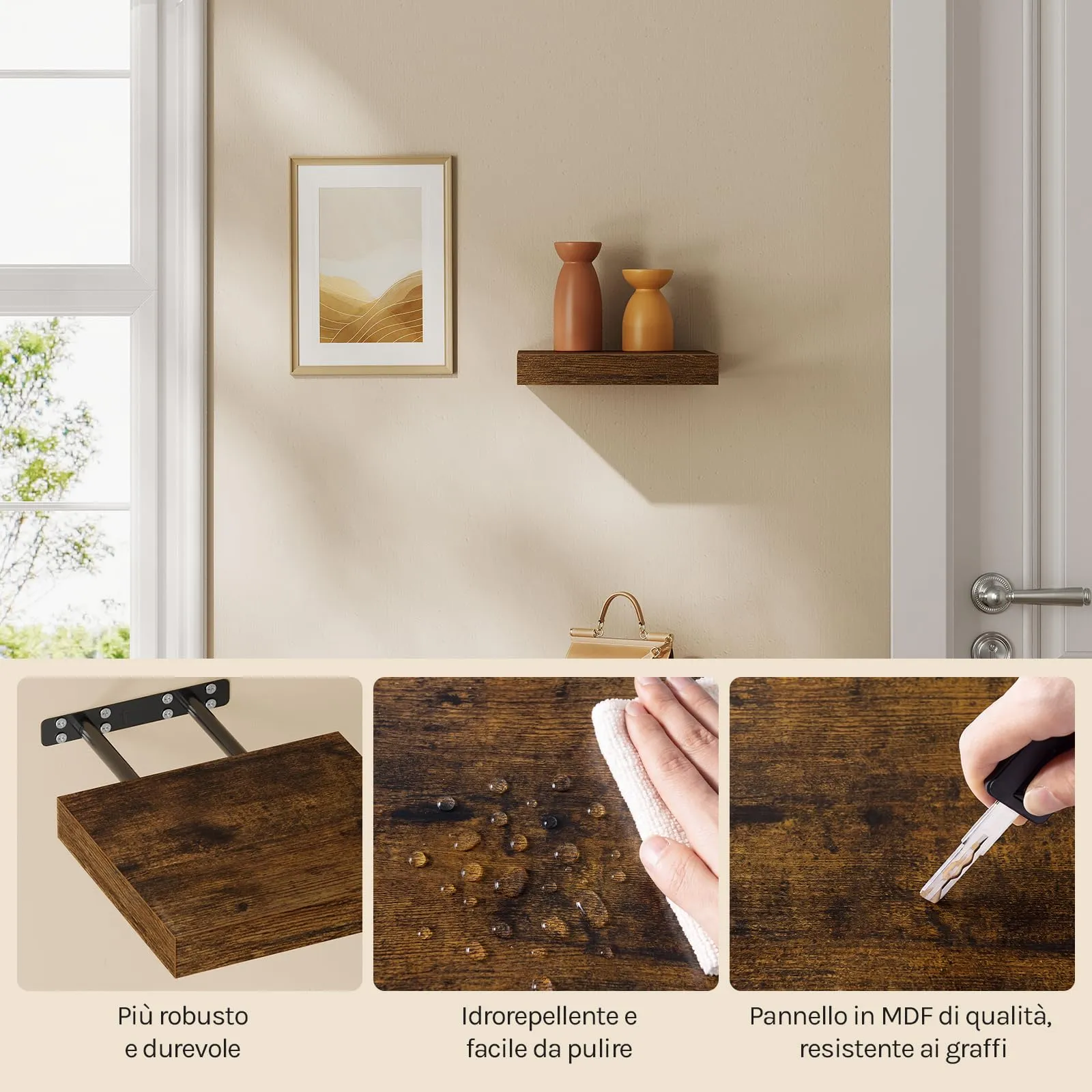 WOLTU Mensola da Muro Scaffale Libreria a Parete 25x23x3.8cm Marrone Vintage RG9365hov - immagine 7