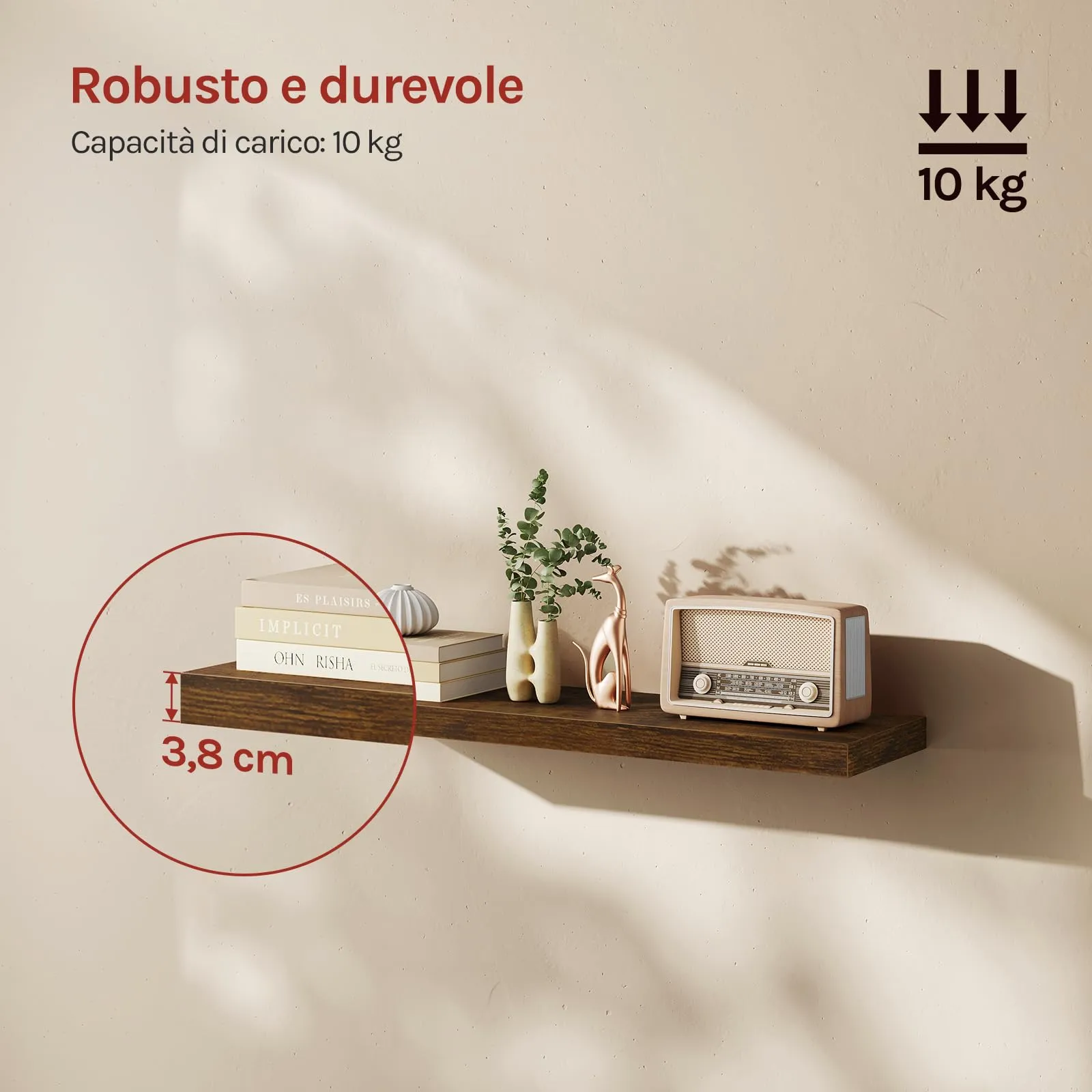 WOLTU Mensola da Muro Scaffale Libreria a Parete 80x23x3.8cm Marrone Vintage RG9318hov - immagine 2