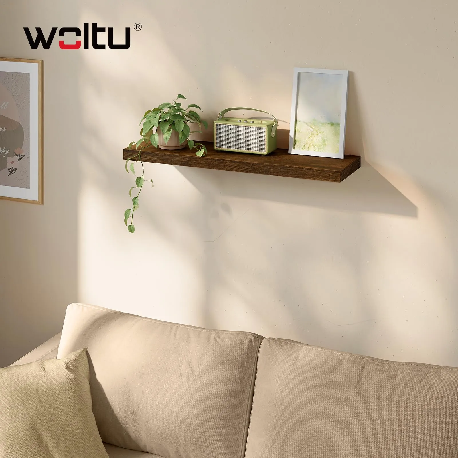 WOLTU Mensola da Muro Scaffale Libreria a Parete 80x23x3.8cm Marrone Vintage RG9318hov - immagine 3