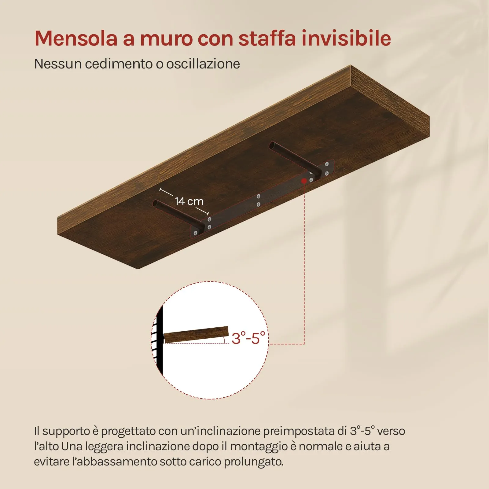 WOLTU Mensola da Muro Scaffale Libreria a Parete 80x23x3.8cm Marrone Vintage RG9318hov - immagine 4