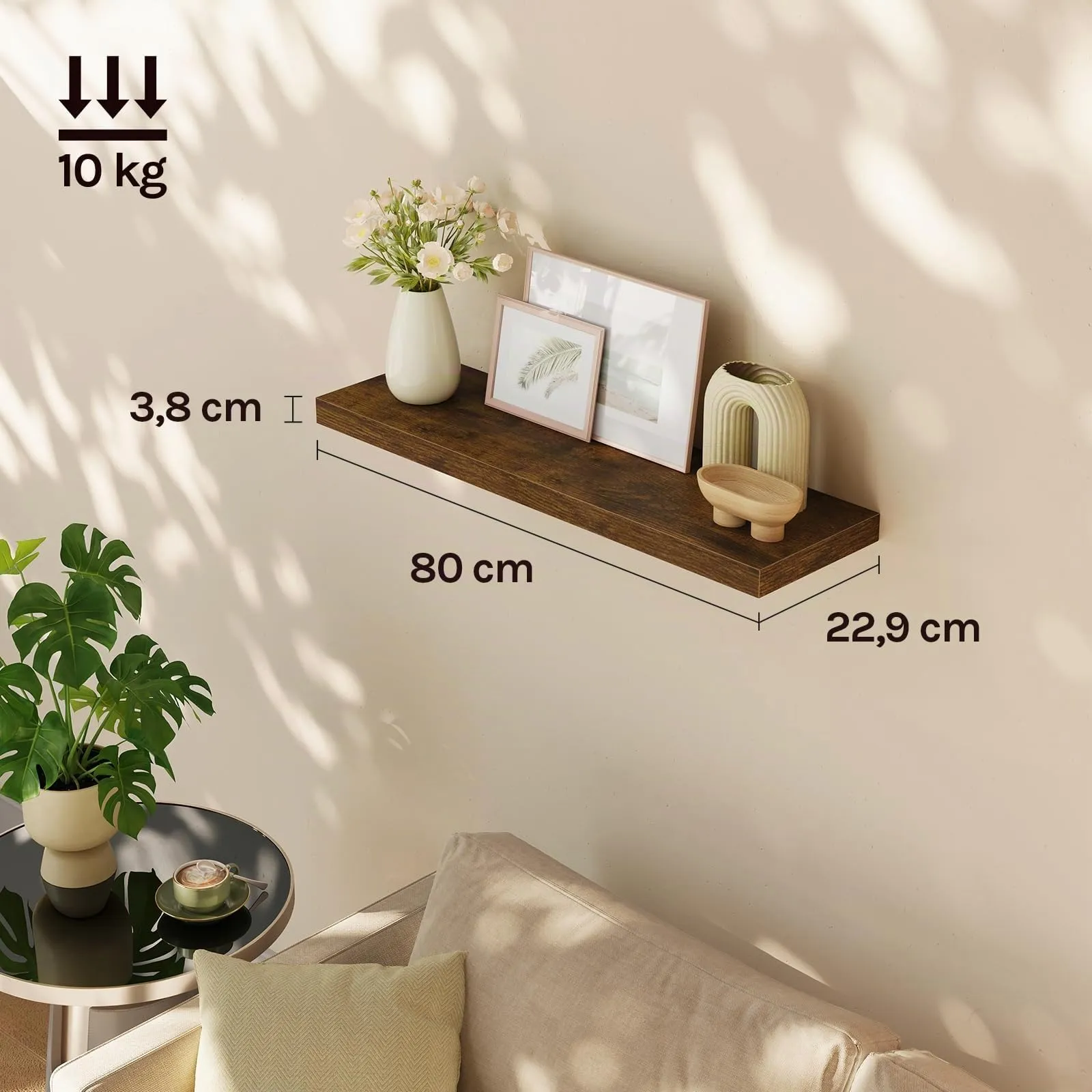 WOLTU Mensola da Muro Scaffale Libreria a Parete 80x23x3.8cm Marrone Vintage RG9318hov - immagine 6
