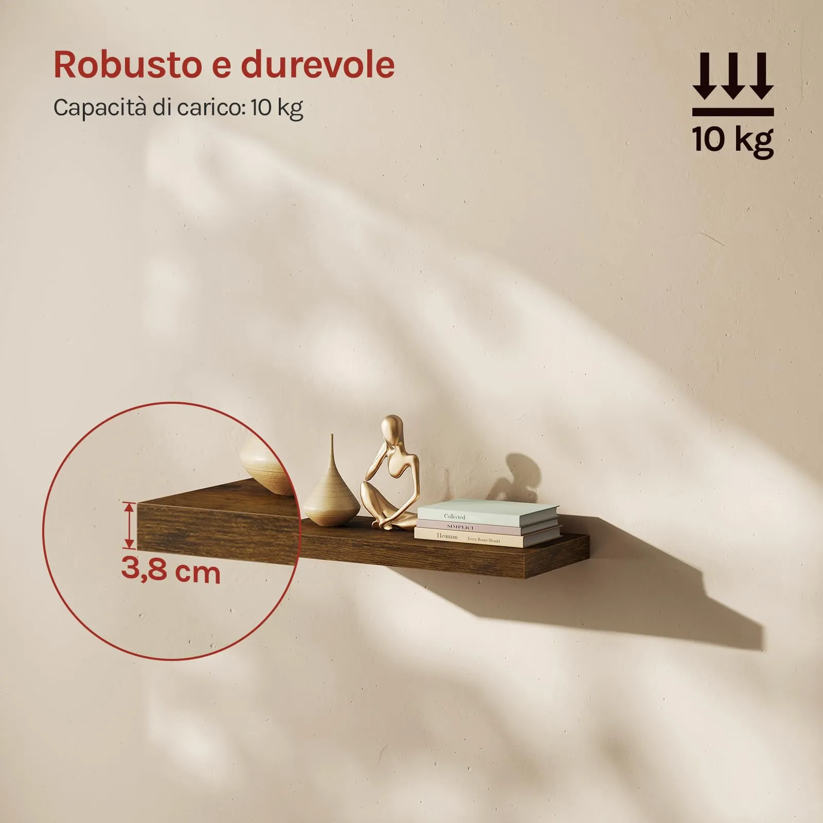 WOLTU Mensola da Muro Marrone Vintage, MDF, 50x22.9x3.8cm - immagine 2