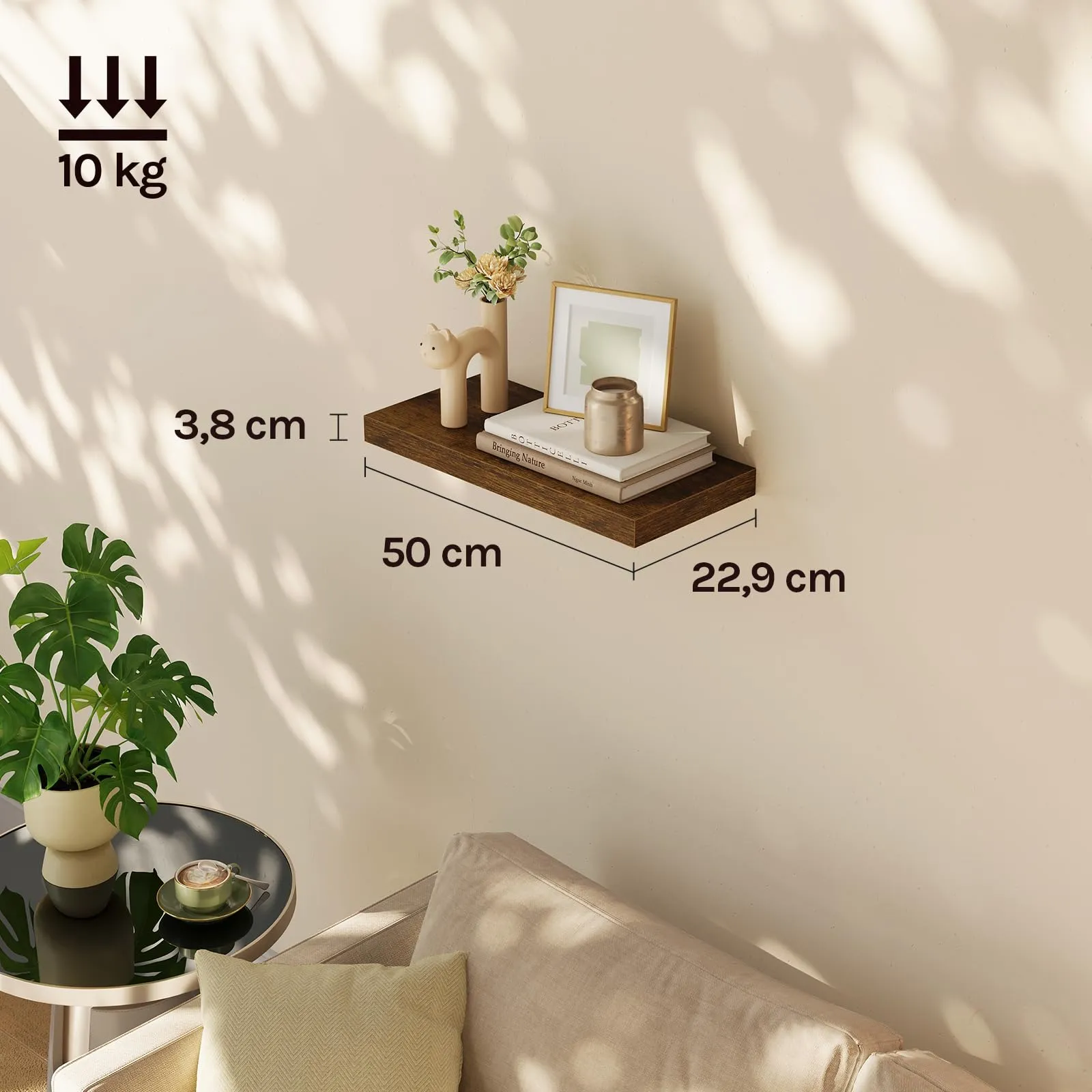 WOLTU Mensola da Muro Marrone Vintage, MDF, 50x22.9x3.8cm - immagine 6
