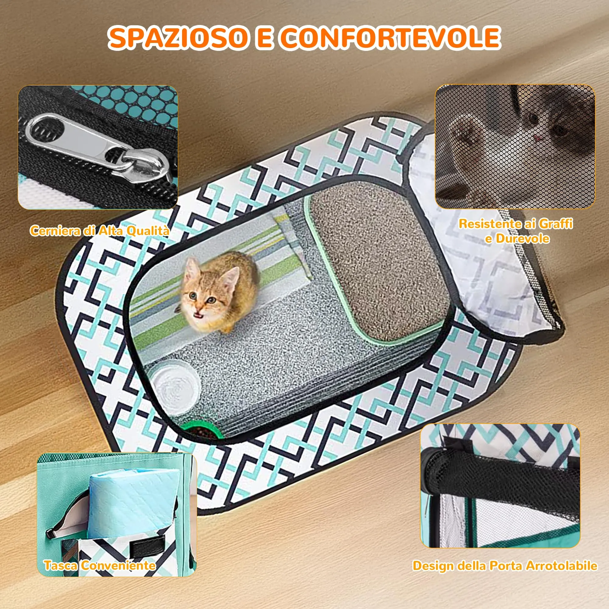 ALLSOPETS Recinto per Cani da Interno Pieghevole, Quadri Verdi, L - immagine 4
