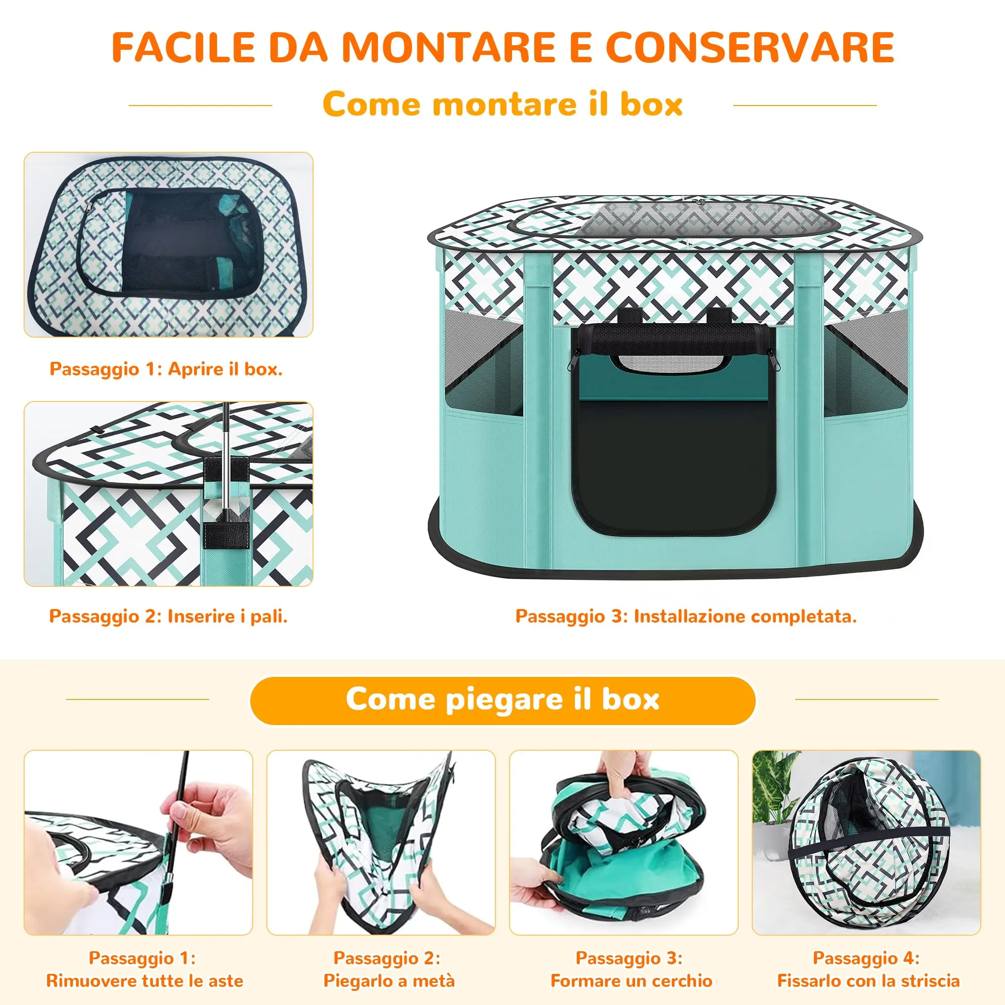 ALLSOPETS Recinto per Cani da Interno Pieghevole, Quadri Verdi, L - immagine 5