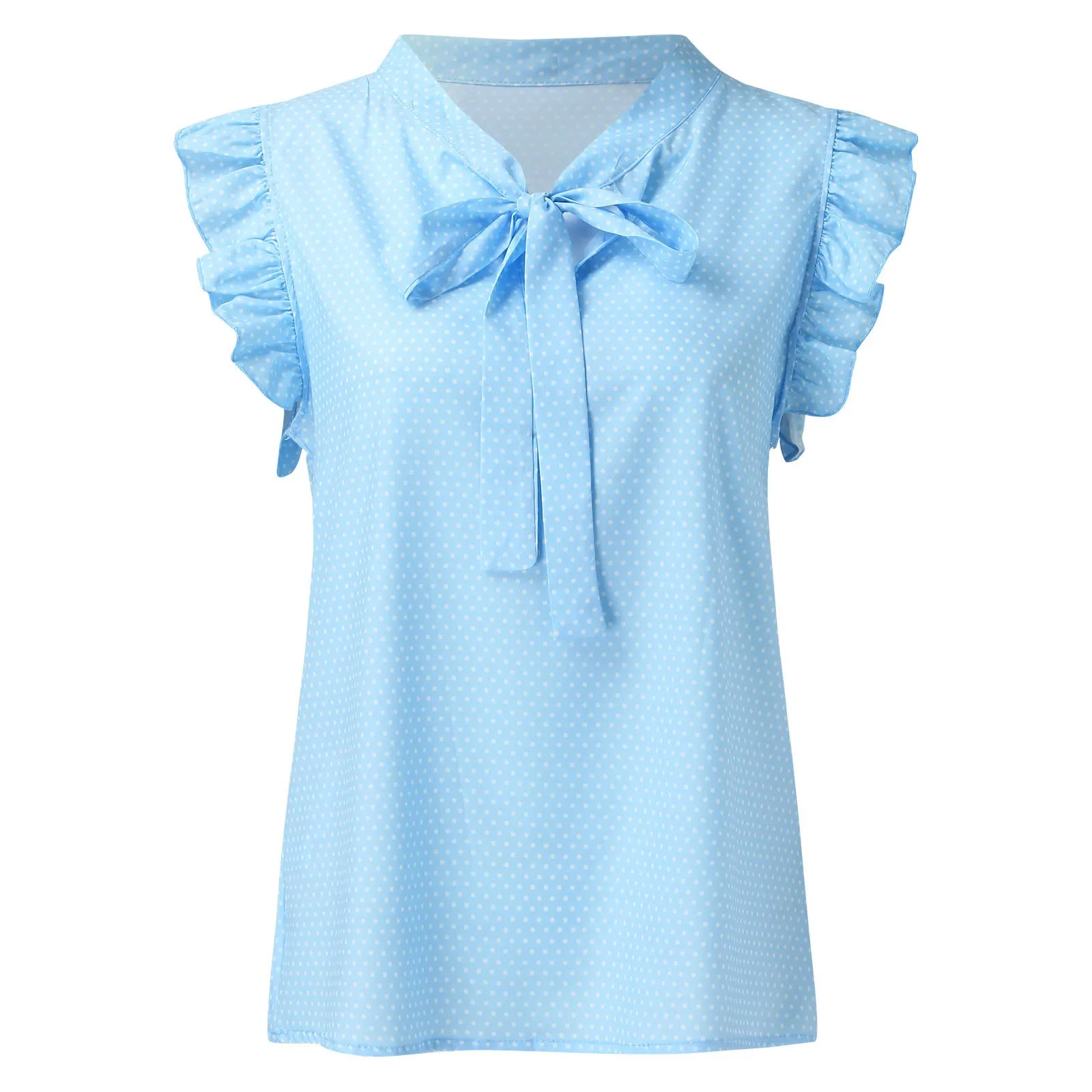 Uwdiohq Top in Chiffon Estivo a Righe Senza Maniche con Fiocco per Donna - immagine 2