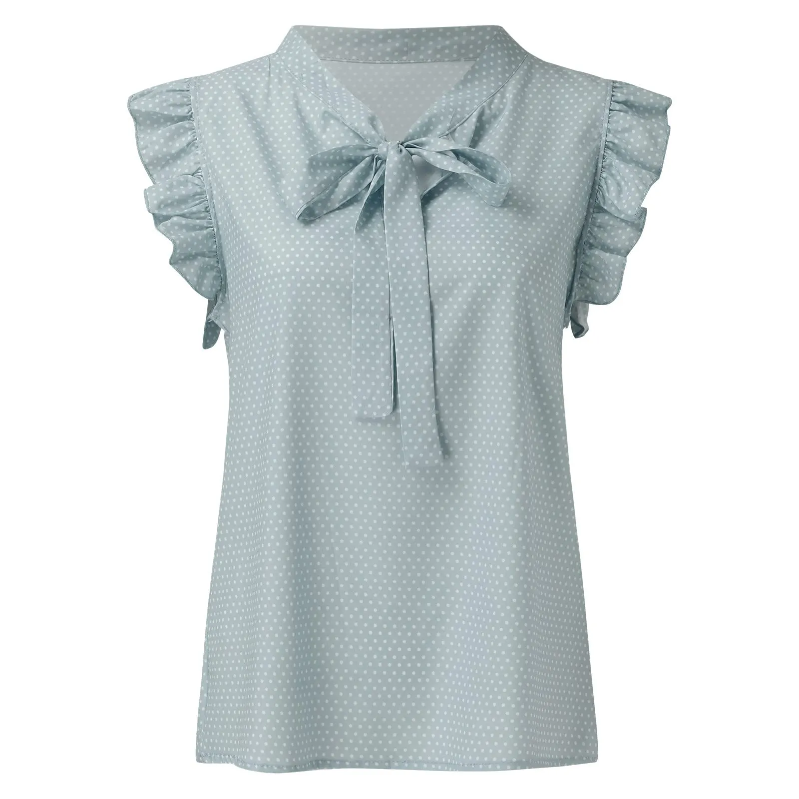 Uwdiohq Top da Donna in Chiffon Estivo a Righe Senza Maniche con Fiocco Nero - immagine 2
