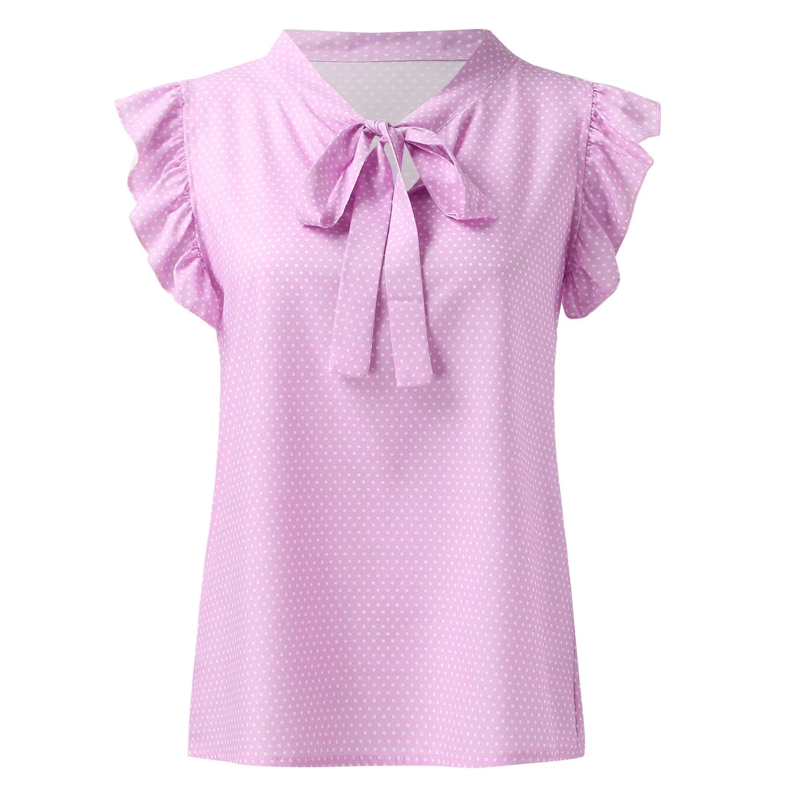 Uwdiohq Top da Donna in Chiffon Estivo a Righe Senza Maniche con Fiocco Nero - immagine 4