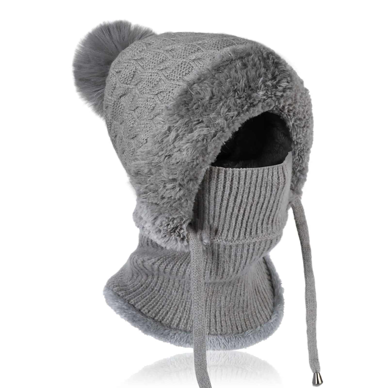 AYPOW Passamontagna Balaclava Sci Donna in Maglia con Fodera in Pile e Palla di Pelo - immagine 1