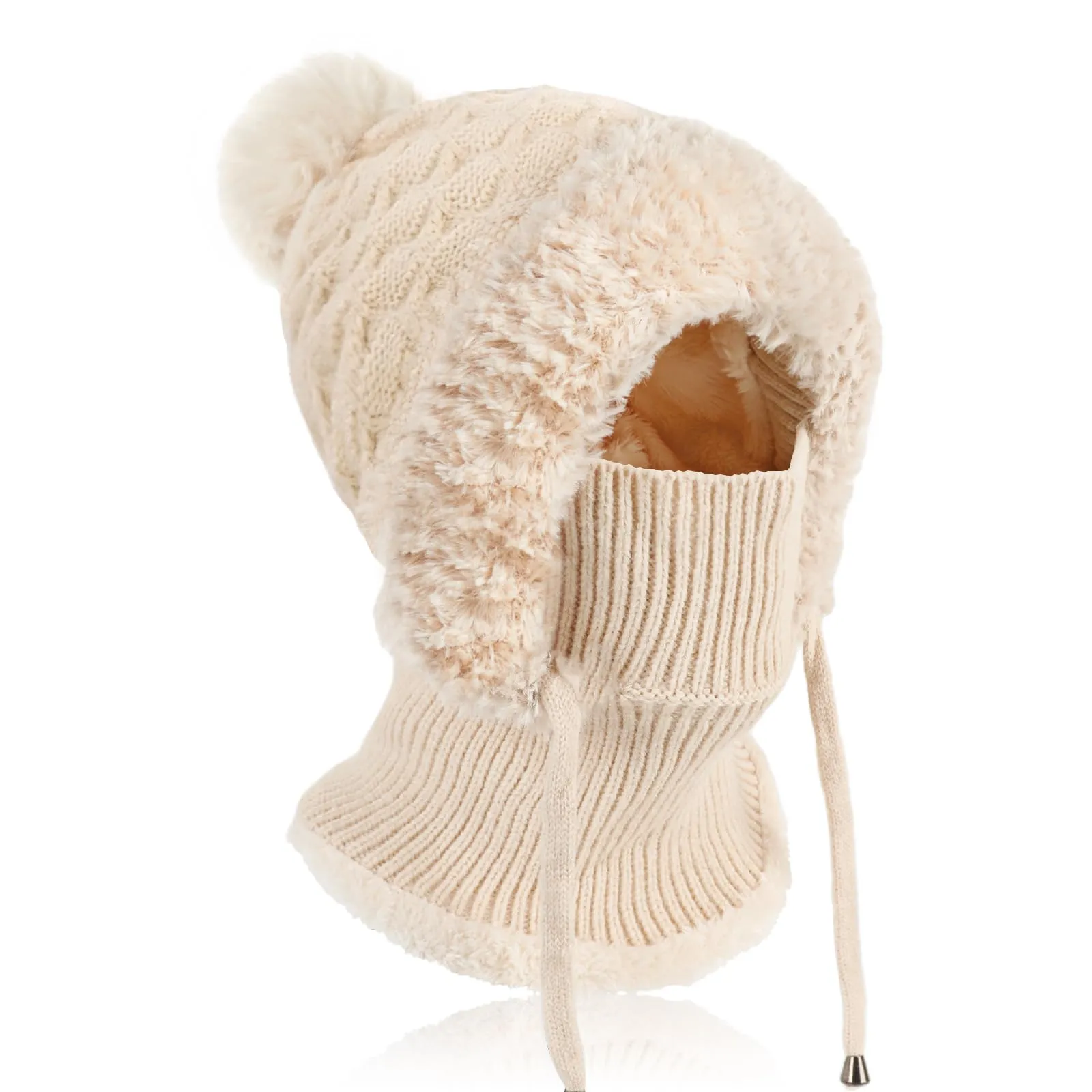 AYPOW Passamontagna Balaclava Sci Donna Invernale in Maglia con Pile e Palla di Pelo - immagine 1