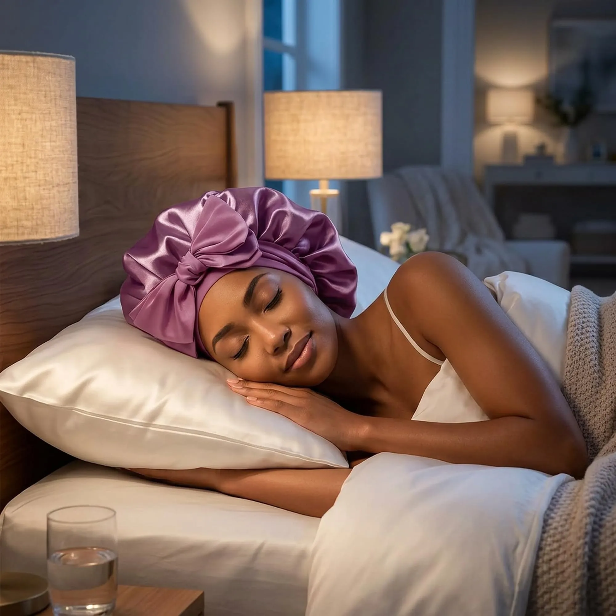Boolavard Cuffia in Seta per Dormire con Fascia per Capelli Ricci, Doppio Strato, Purple, Taglia Unica - immagine 6