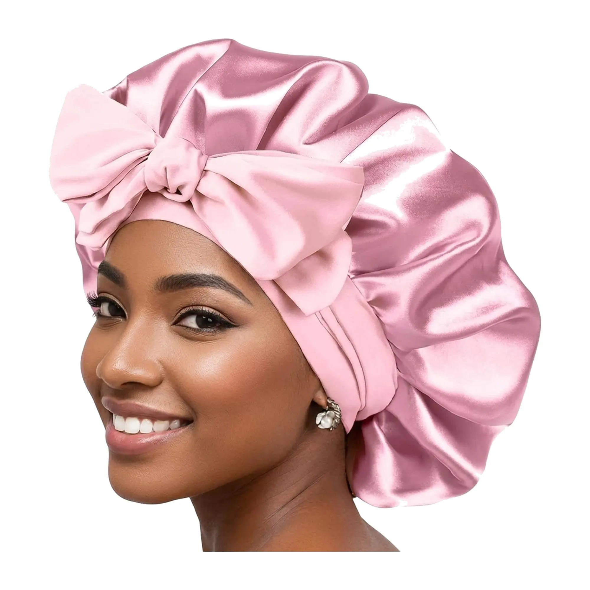 Boolavard Cuffia in Raso a Doppio Strato con Fascia per Capelli Ricci, Rosa, Taglia Unica - immagine 2