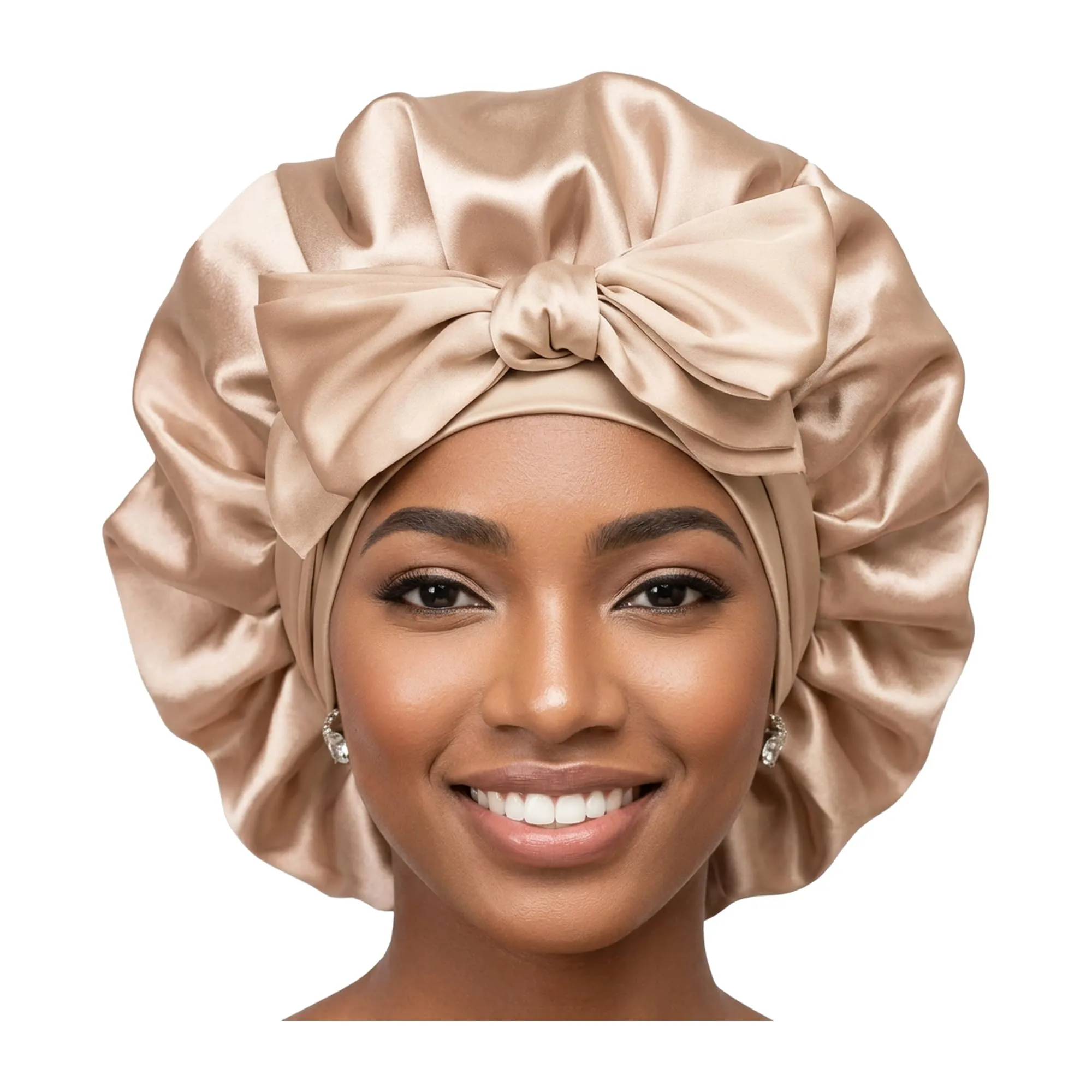 Boolavard Cuffia in Seta e Raso per Capelli a Doppio Strato con Fascia, Taglia Unica, Beige - immagine 1