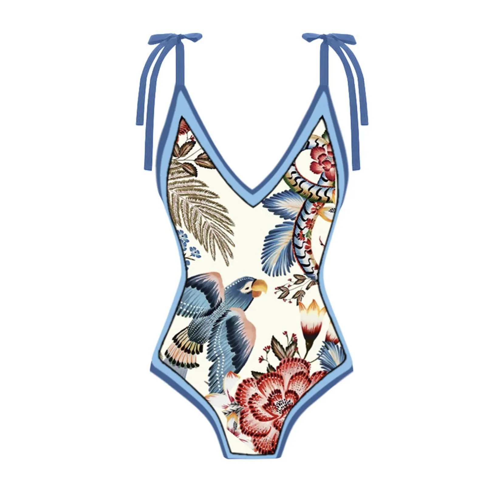 PAIDAXING Costume da bagno da donna 2 pezzi con pareo, stampa floreale, azzurro, 3XL - immagine 4