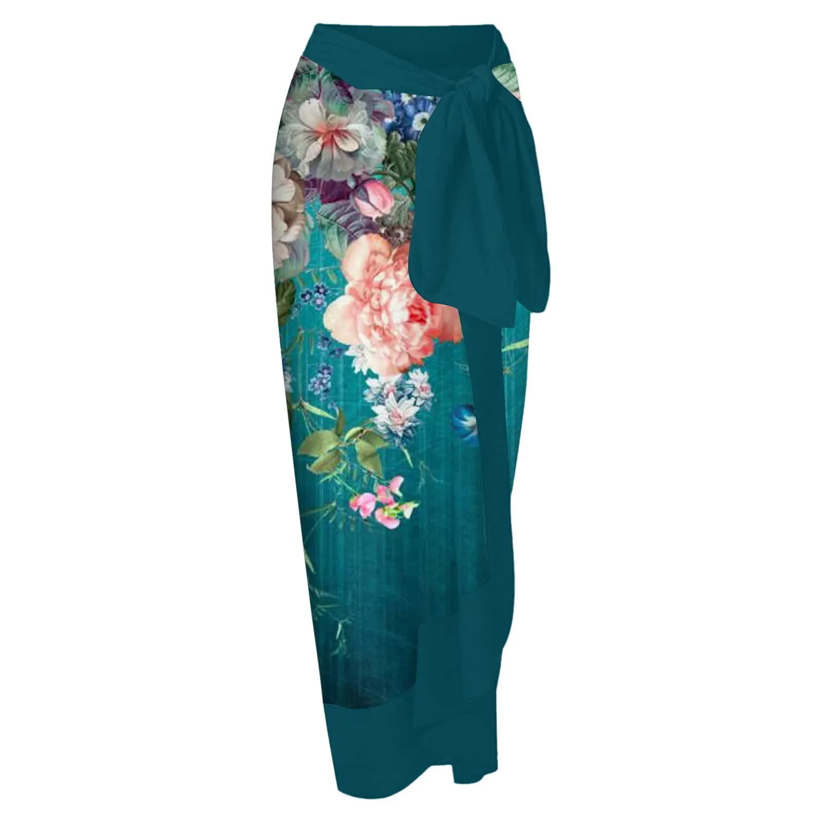 PAIDAXING Costume da bagno da donna 2 pezzi con pareo a stampa floreale, blu, XL - immagine 4