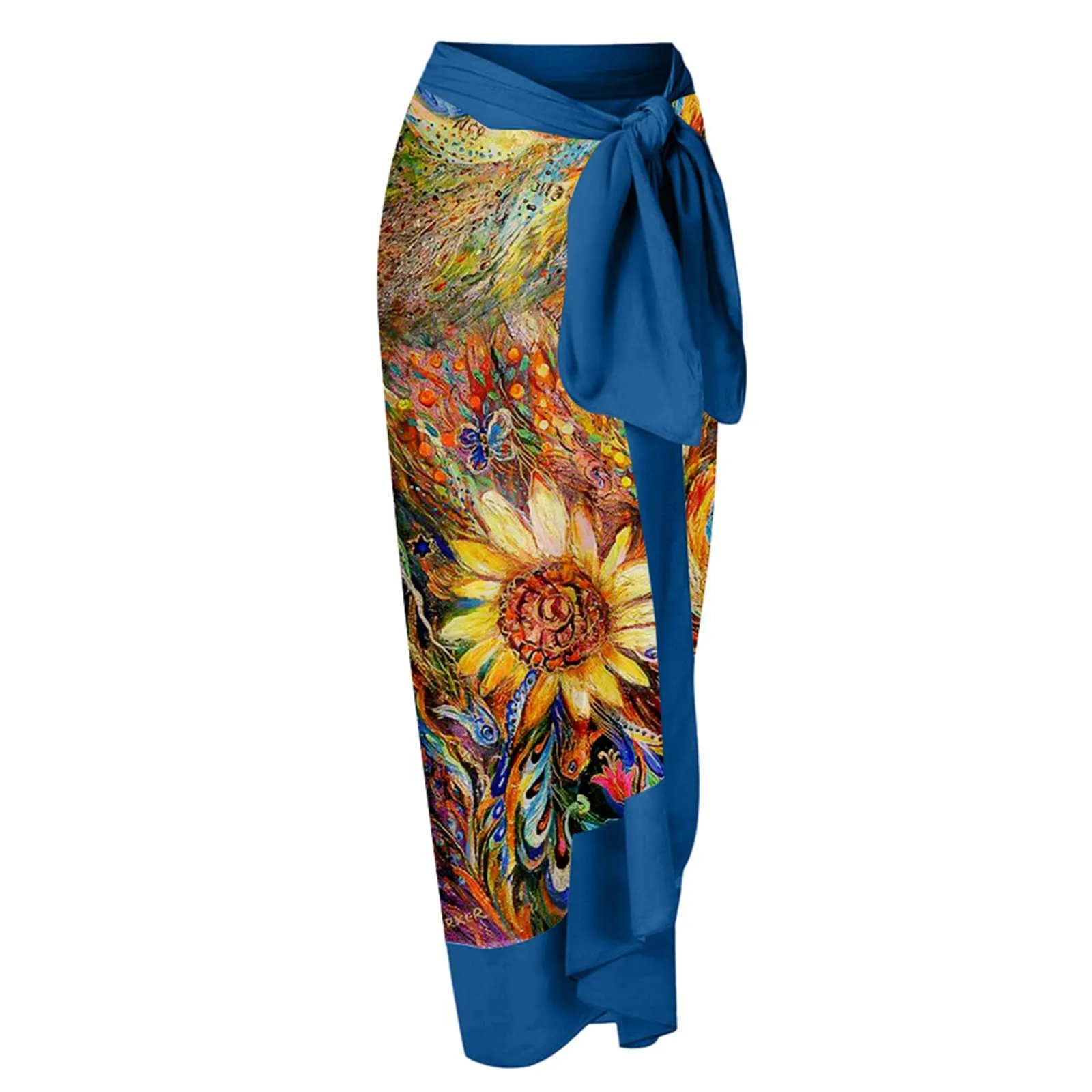 PAIDAXING Costume da bagno da donna a due pezzi con pareo, stampa floreale, Blu, XL - immagine 6