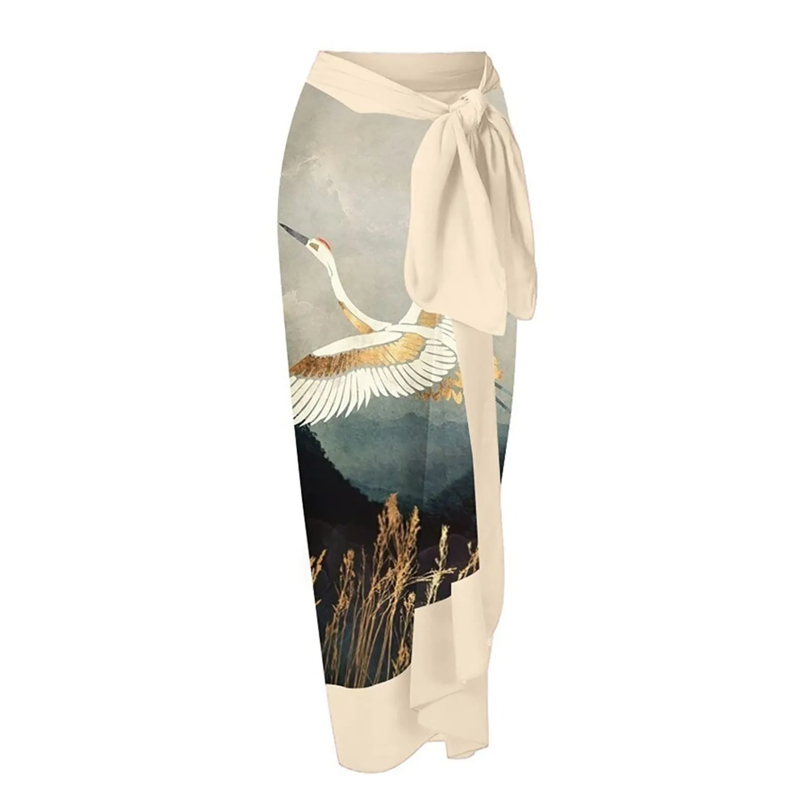PAIDAXING Costume da bagno da donna in due pezzi con pareo a stampa floreale, 29-cachi, S - immagine 5