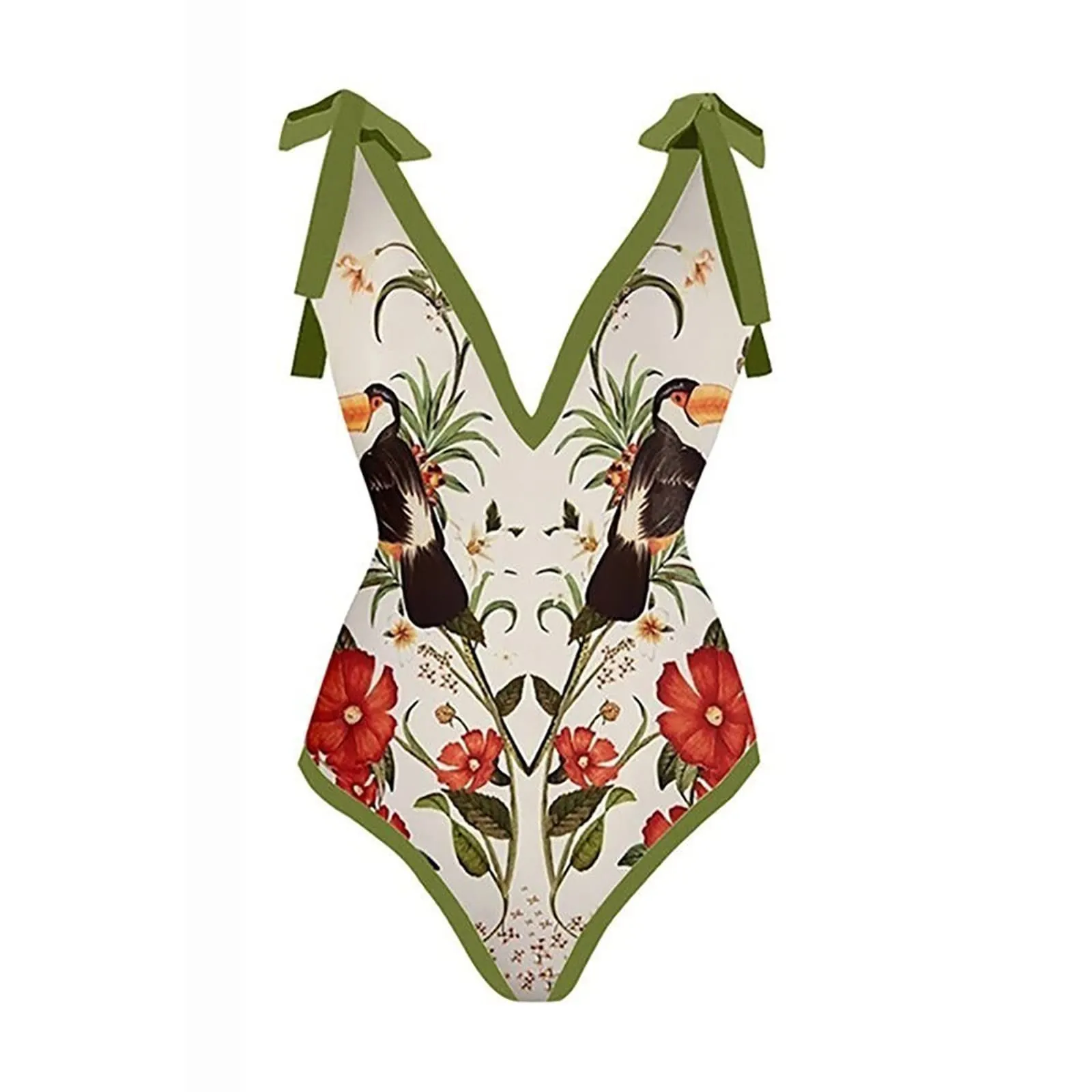 PAIDAXING Costume da Bagno da Donna 2 Pezzi con Pareo, Stampa Floreale, Verde Menta, L - immagine 4