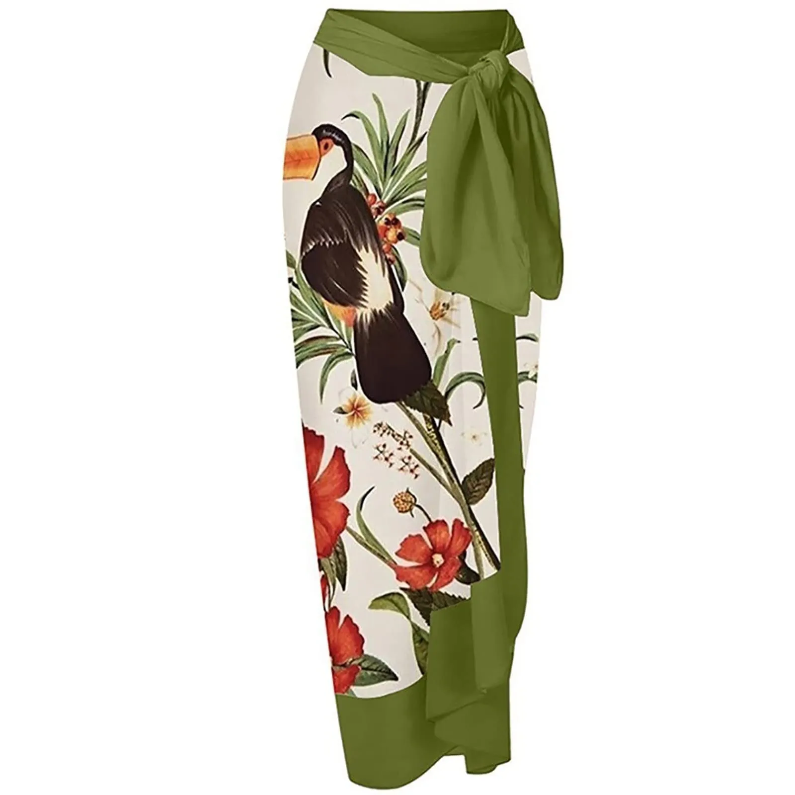 PAIDAXING Costume da Bagno da Donna 2 Pezzi con Pareo, Stampa Floreale, Verde Menta, L - immagine 5