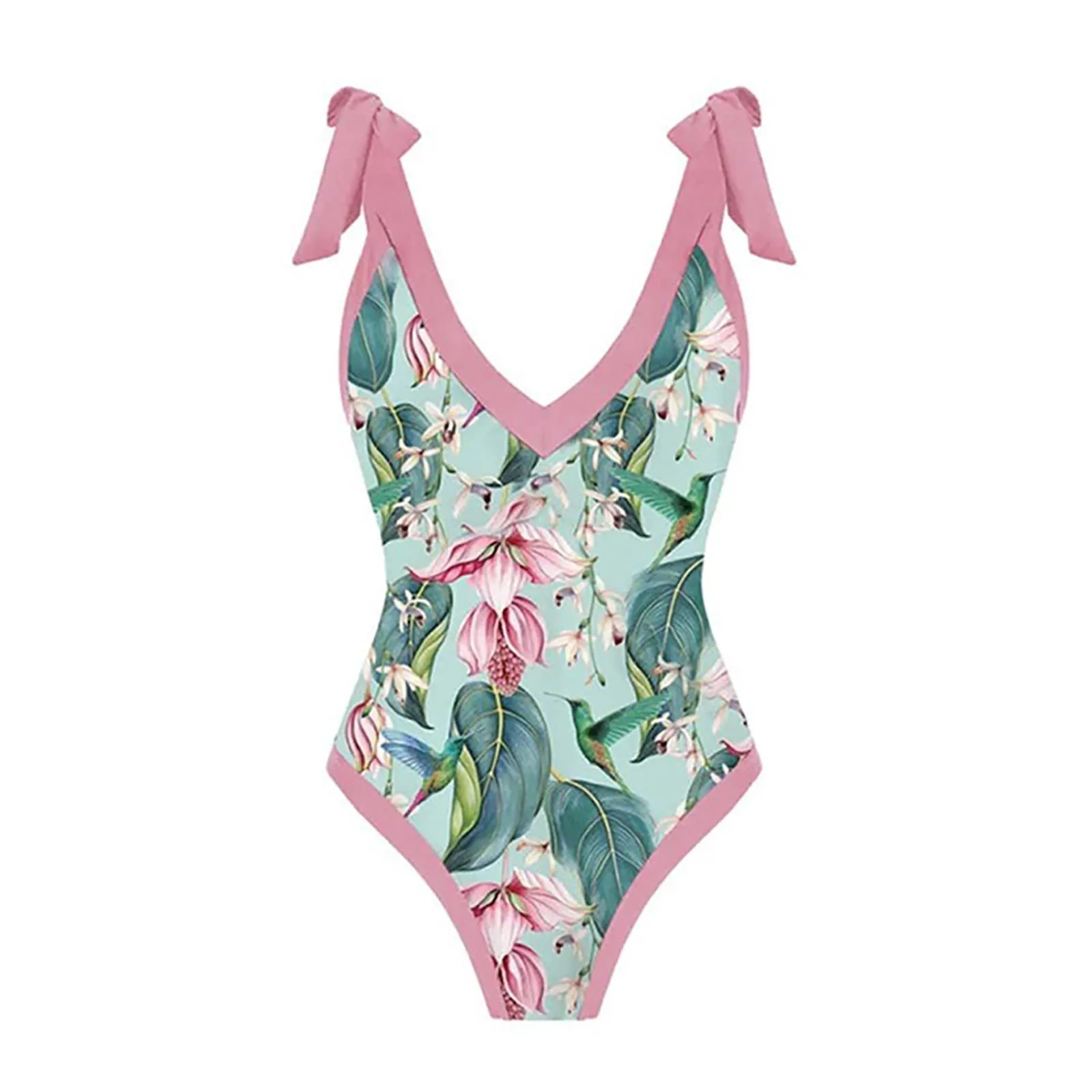 PAIDAXING Costume da bagno da donna a due pezzi con pareo e stampa floreale, Rosa, M - immagine 4