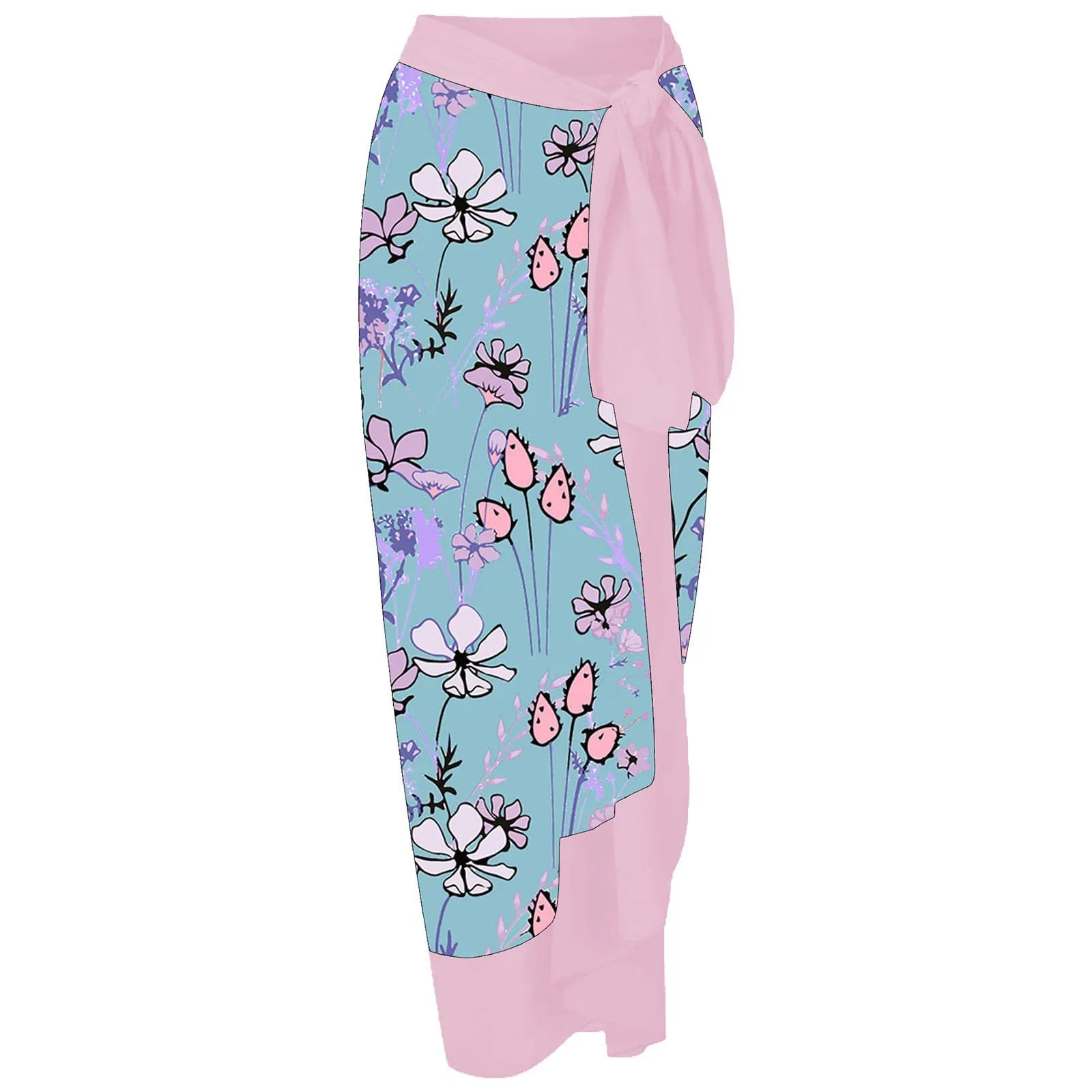 PAIDAXING Costume da bagno da donna a due pezzi con pareo, stampa floreale, Blu, M - immagine 7