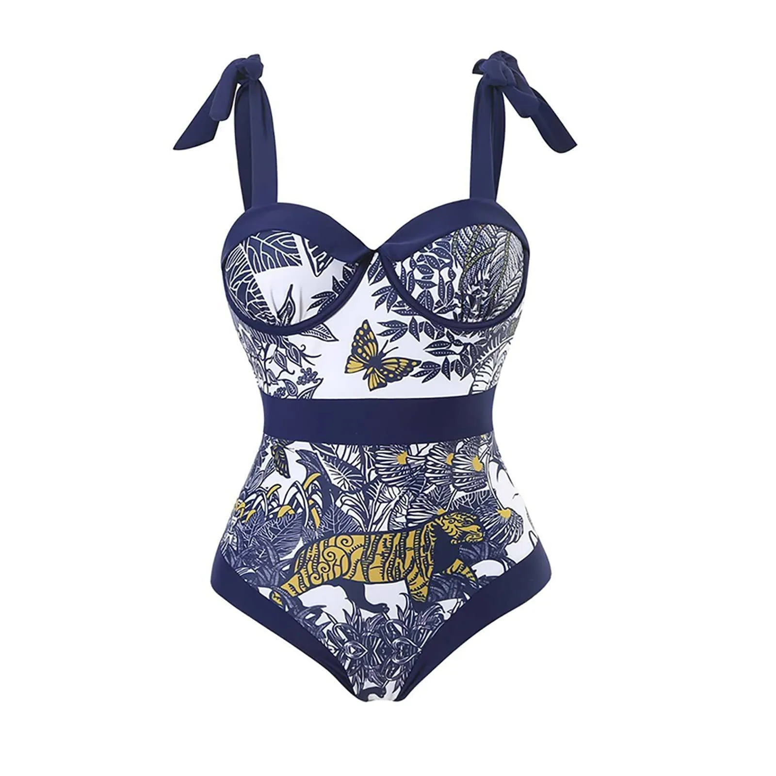 PAIDAXING Costume da bagno da donna a due pezzi con pareo, stampa floreale, blu scuro, L - immagine 4