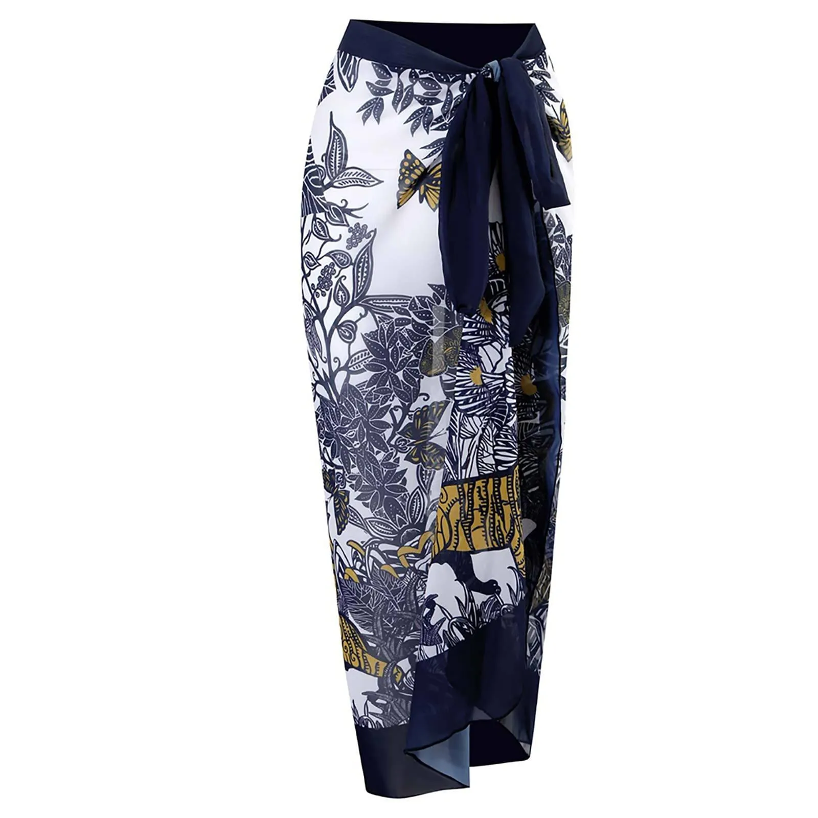 PAIDAXING Costume da bagno da donna a due pezzi con pareo, stampa floreale, blu scuro, L - immagine 5