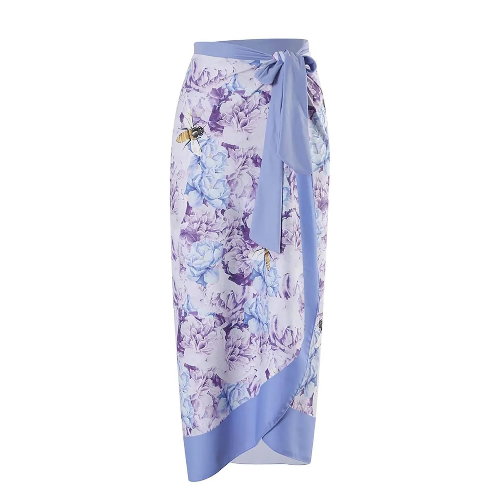PAIDAXING Costume da bagno da donna a due pezzi con pareo, stampa floreale, blu, S - immagine 4