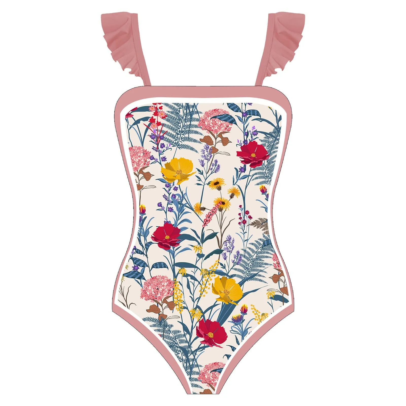 PAIDAXING Costume da bagno da donna 2 pezzi con pareo, stampa floreale, rosa, M - immagine 6