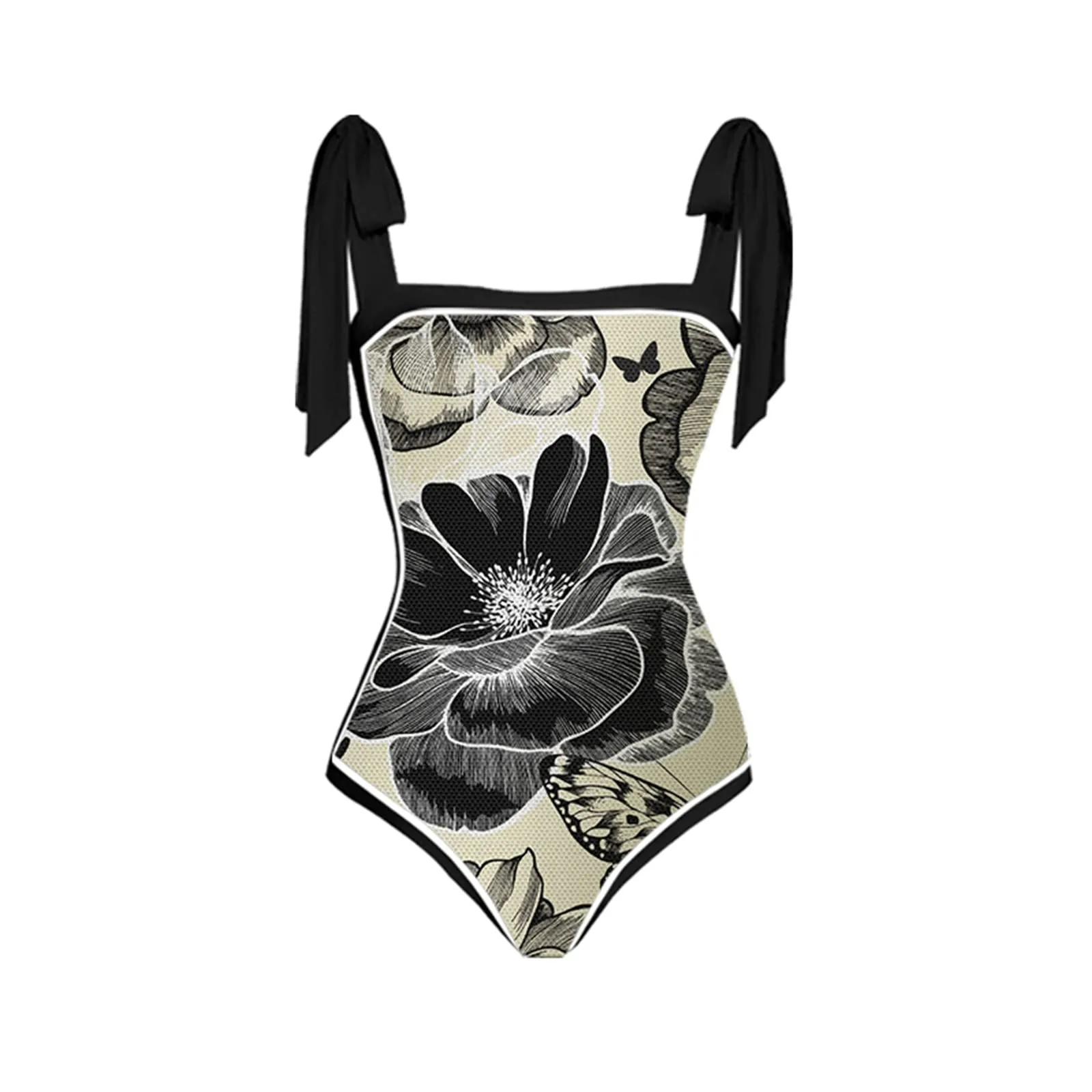 PAIDAXING Costume da bagno da donna a due pezzi con pareo, stampa floreale, nero, L - immagine 4