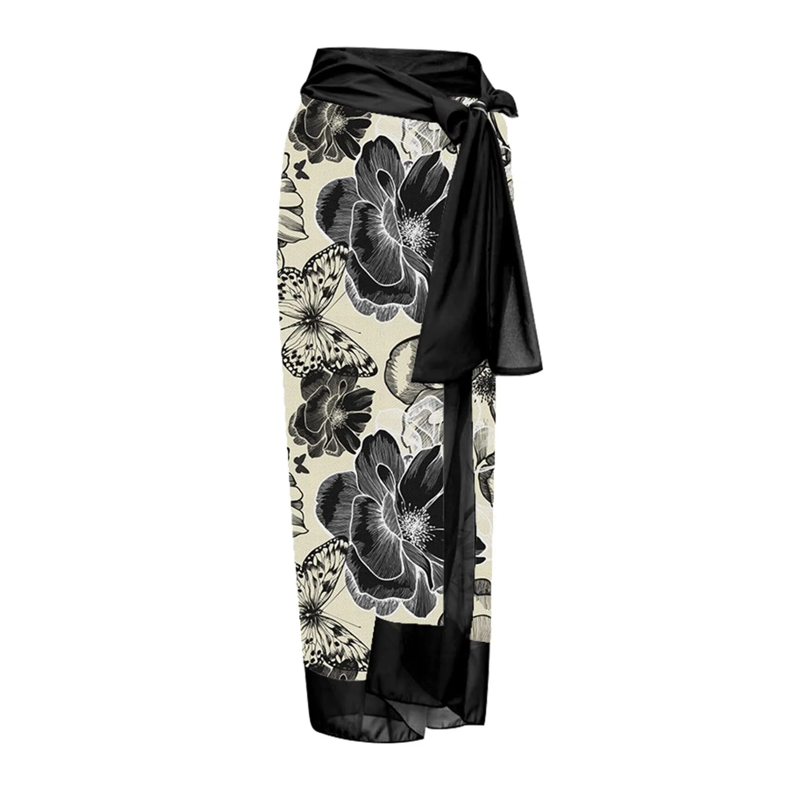 PAIDAXING Costume da bagno da donna a due pezzi con pareo, stampa floreale, nero, L - immagine 5