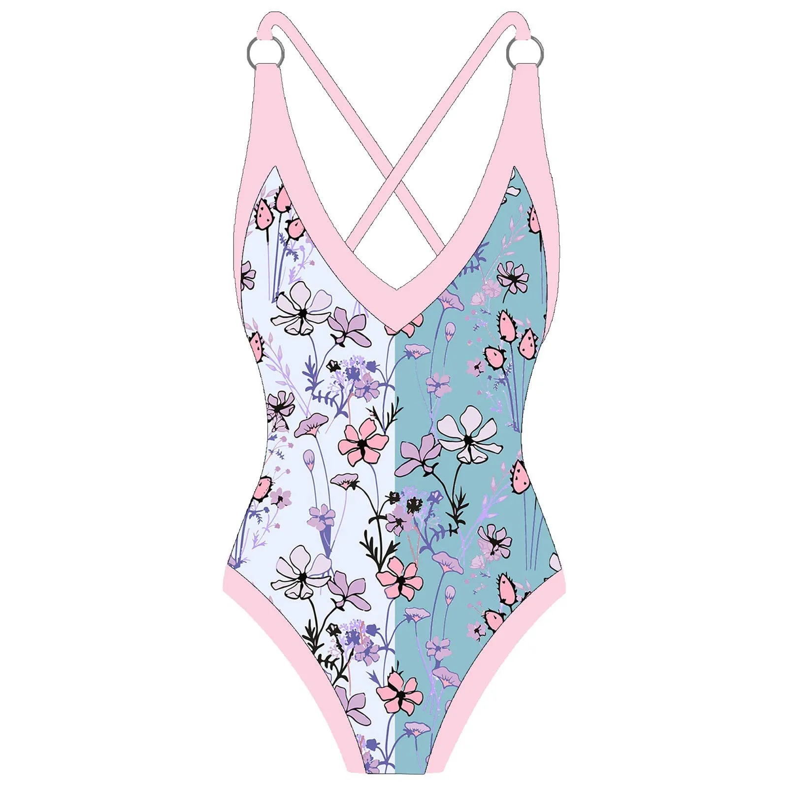 PAIDAXING Costume da bagno da donna a due pezzi con pareo, stampa floreale, blu, S - immagine 6