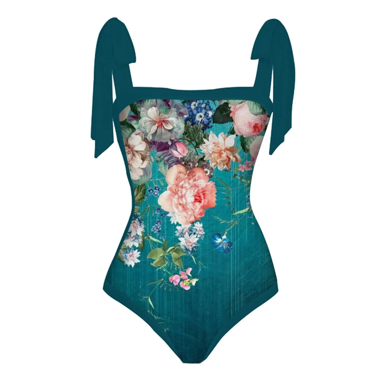 PAIDAXING Costume da bagno da donna in due pezzi con pareo, stampa floreale, 16-blu, M - immagine 5