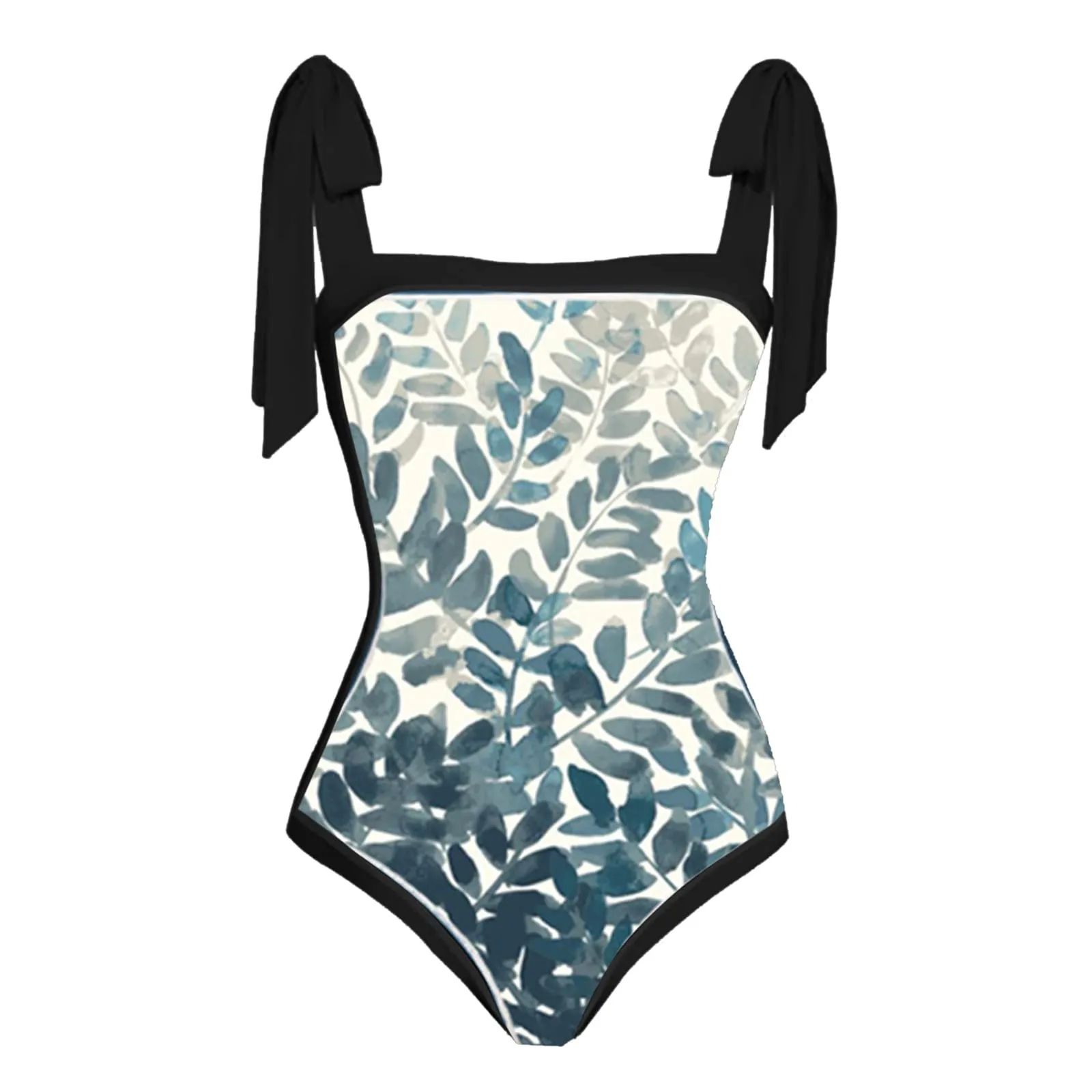 PAIDAXING Costume da bagno da donna a due pezzi con pareo coordinato, stampa floreale, blu navy, S - immagine 5
