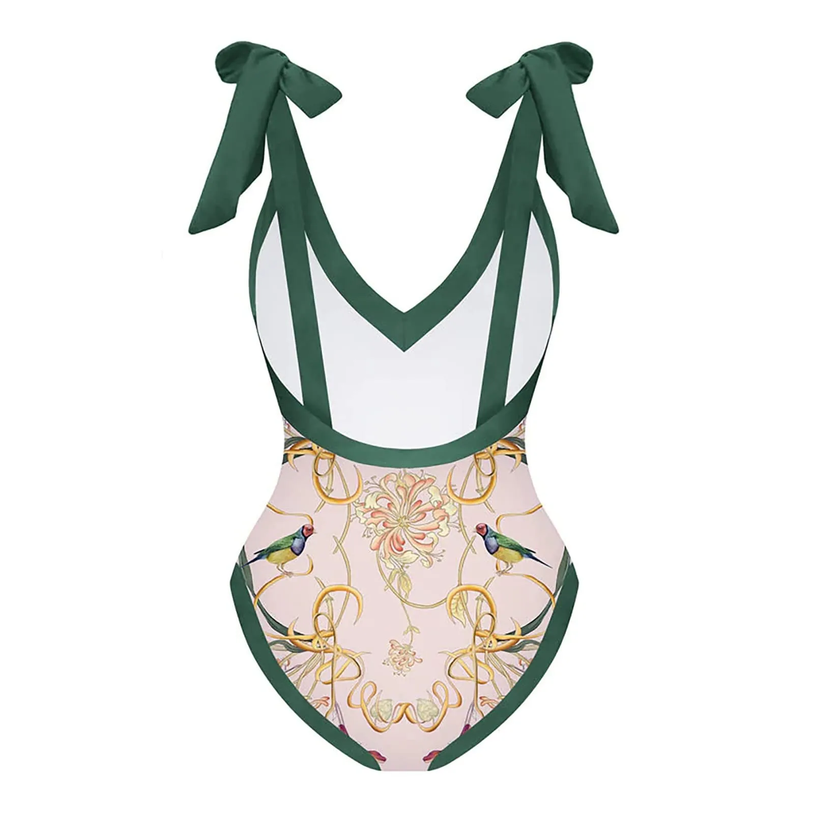 PAIDAXING Costume da bagno da donna a due pezzi con pareo, stampa floreale, Verde, XL - immagine 5