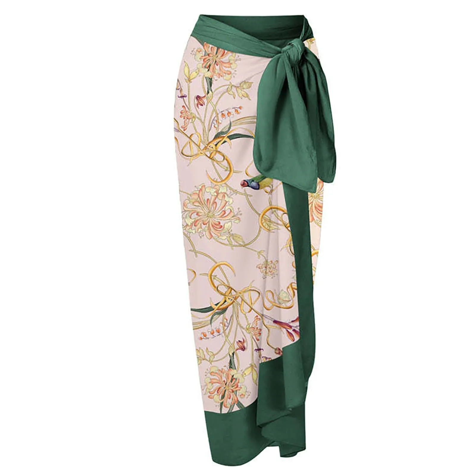 PAIDAXING Costume da bagno da donna a due pezzi con pareo, stampa floreale, Verde, XL - immagine 6