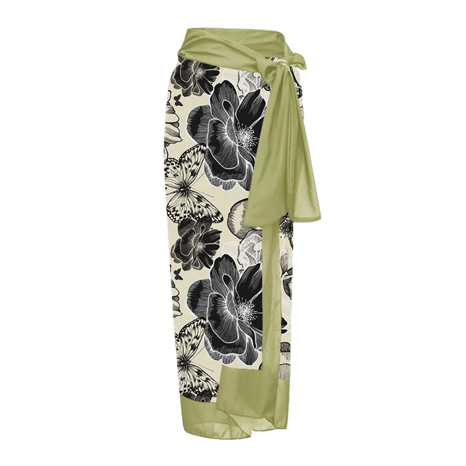 PAIDAXING Costume da bagno da donna a due pezzi con pareo, stampa floreale, Verde, XXL - immagine 5