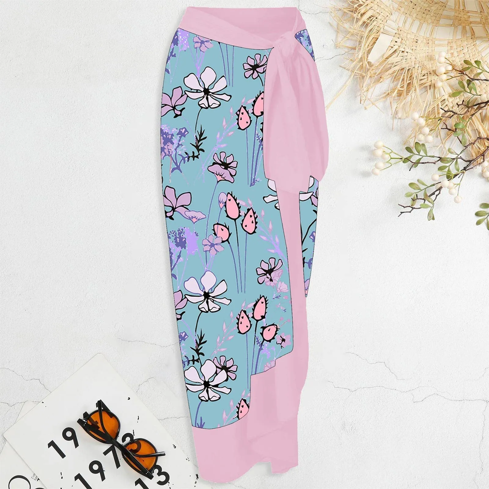 PAIDAXING Costume da bagno da donna a due pezzi con pareo, stampa floreale, blu, L - immagine 4