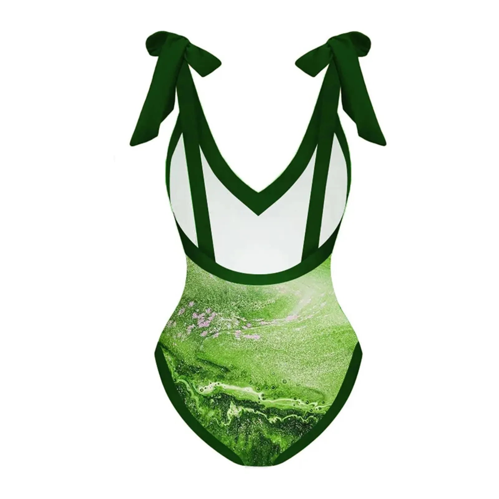 PAIDAXING Costume da bagno da donna a due pezzi con pareo abbinato, stampa floreale, 08-verde, L - immagine 5