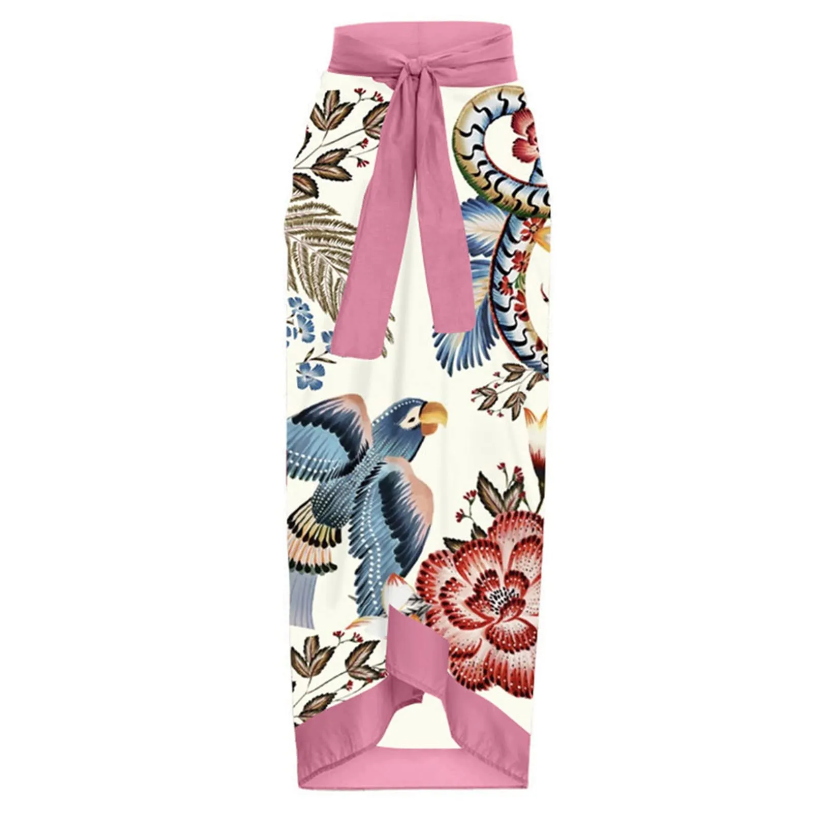 PAIDAXING Costume da bagno da donna a due pezzi con pareo, stampa floreale, rosa, XL - immagine 5