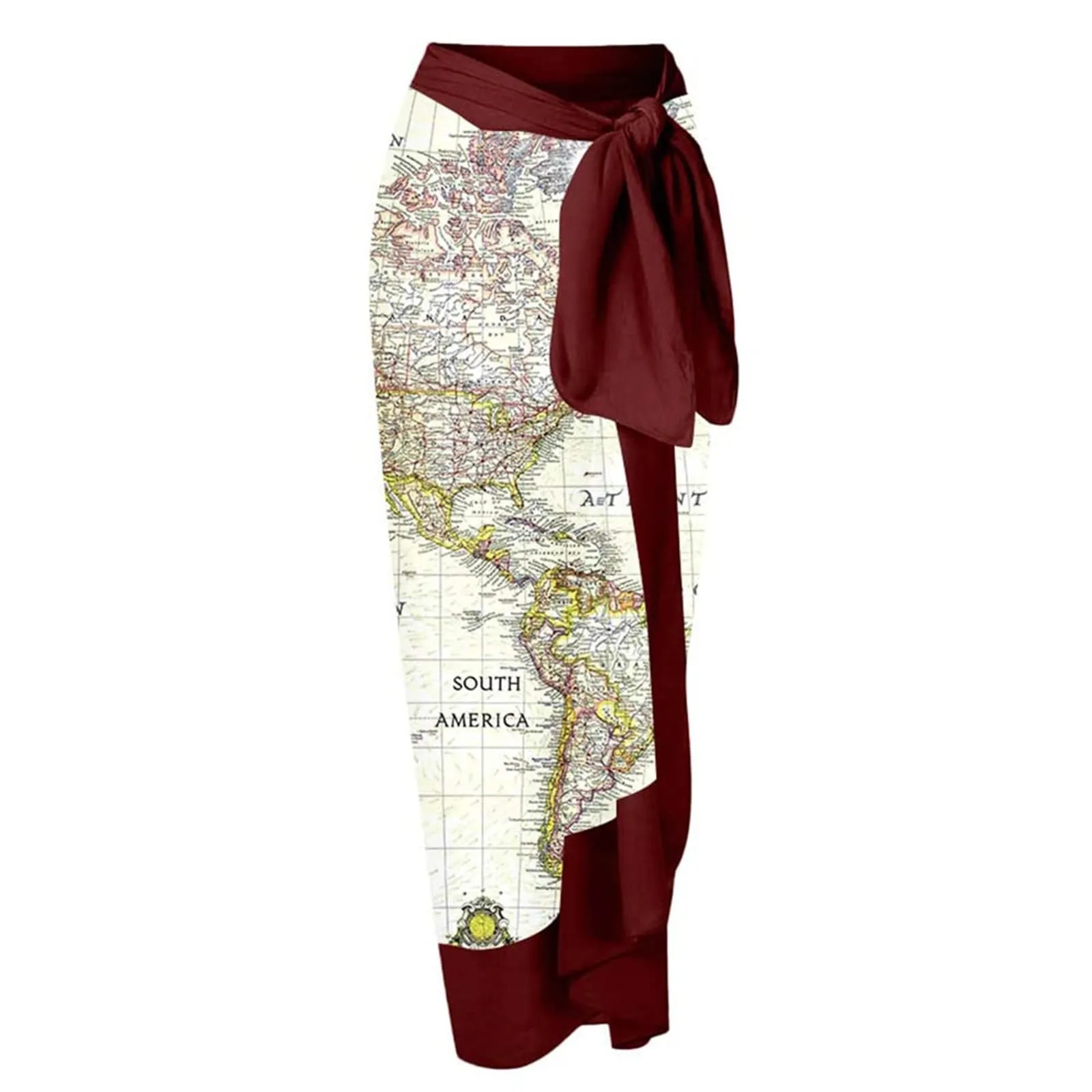 PAIDAXING Costume da bagno da donna a due pezzi con pareo, stampa floreale, colore vino, XL - immagine 5