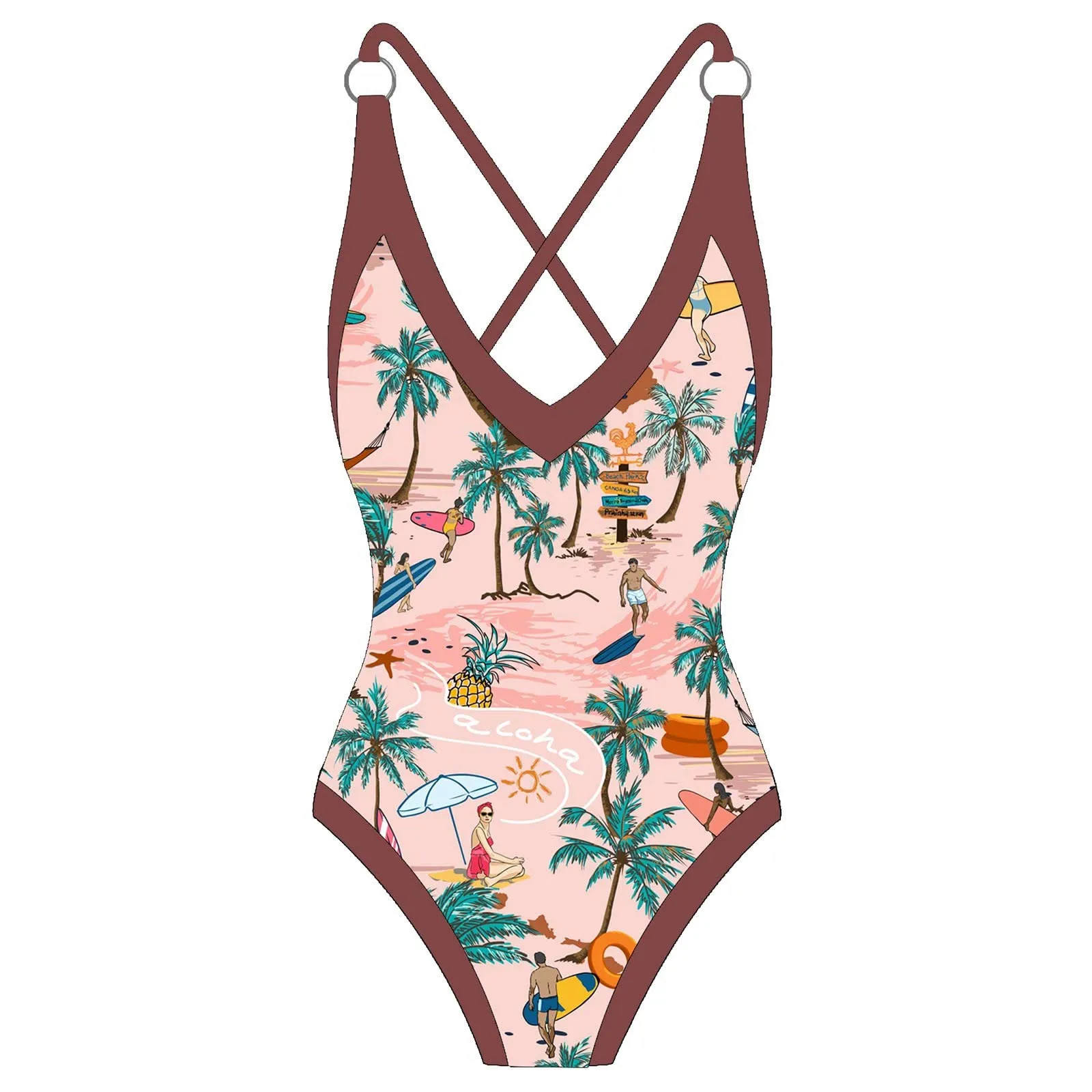 PAIDAXING Costume da Bagno Donna 2 Pezzi con Pareo, Stampa Floreale, Rosso, XL - immagine 7
